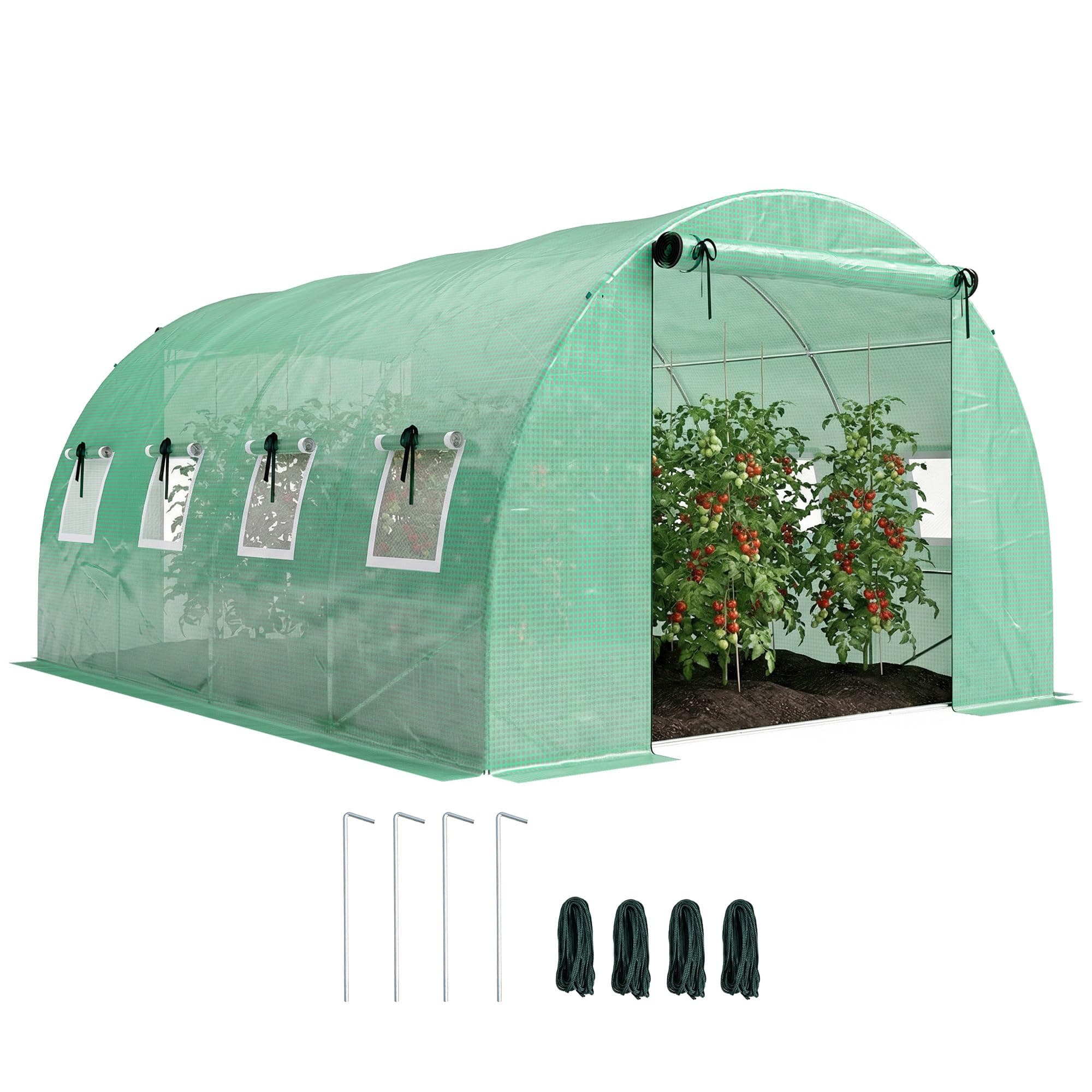 Outsunny Serre Tunnel de Jardin 12m², Serre de Jardin Tunnel 295x400x200cm avec Cadre en Acier galvanisé, 2 Portes et 8 fenêtres avec moustiquaires pour extérieur bâche PE Haute densité 140 g/m² Vert