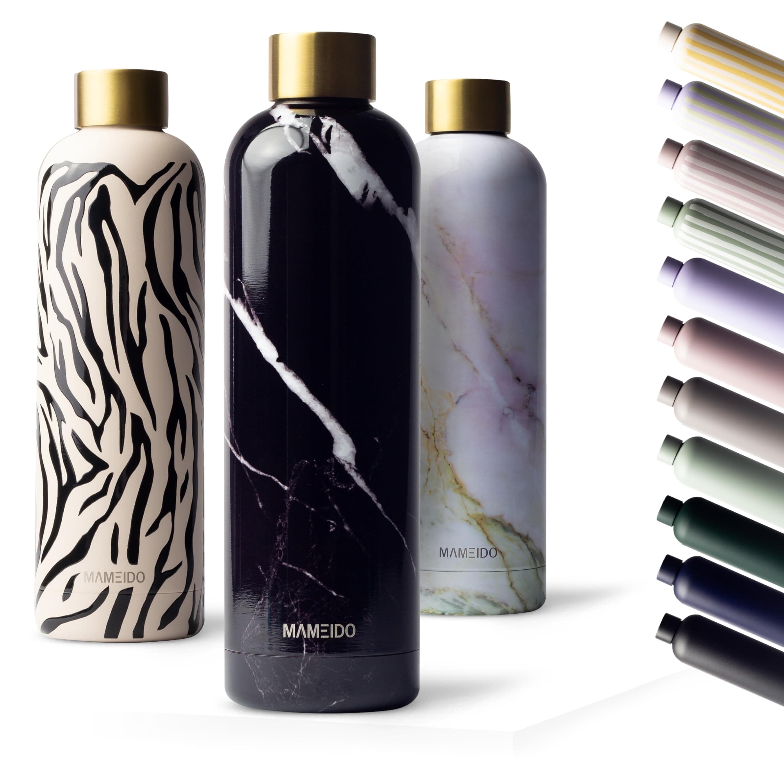 MAMEIDO Gourde Isotherme 1 l, Bouteille Isotherme inox, étanche, sans BPA, conserve le froid à 24h, la chaleur 12h (Black Marble Gold)