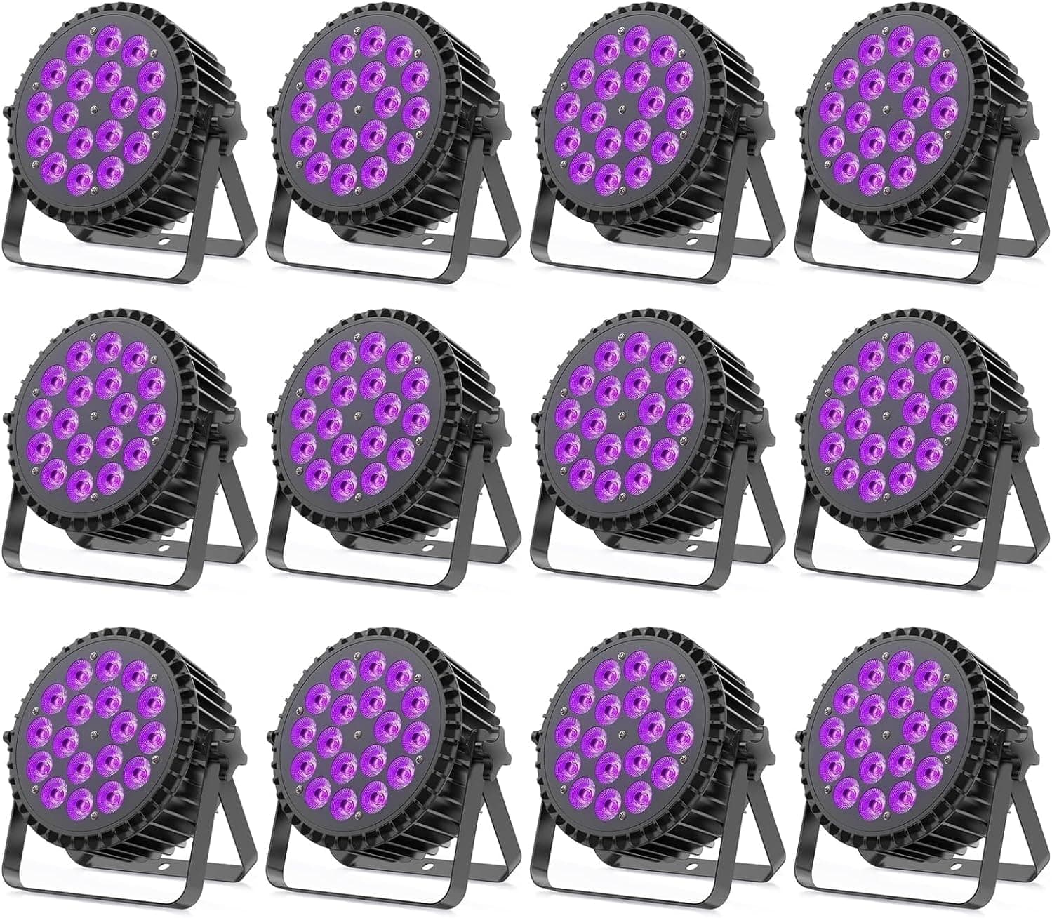 mytueetp 12PCS 200W Projecteur Par LED RGBWA UV 18 Lumiere de Scene, D MX 7/10CH Eclairage Scene Boîtier en Aluminium avec Support pour scène DJ Party Show Bar Halloween Noël