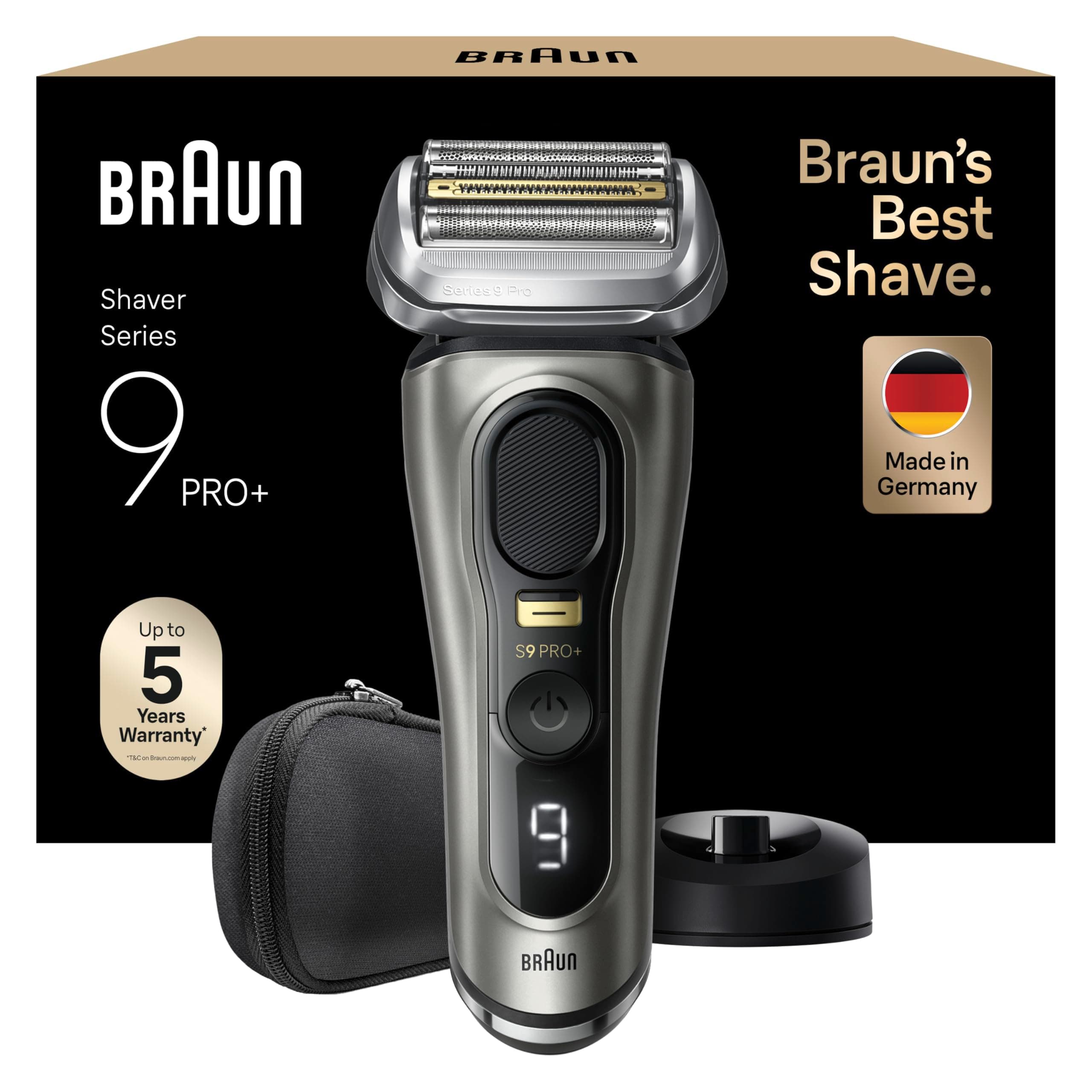 Braun Series 9 PRO +, Rasoio Elettrico Barba, Regolabarba Uomo, Rifinitore di precisione, Custodia da Viaggio in tessuto, Batteria Litio Ion, 100% Impermeabile Idea Regalo, 9515s Grafite