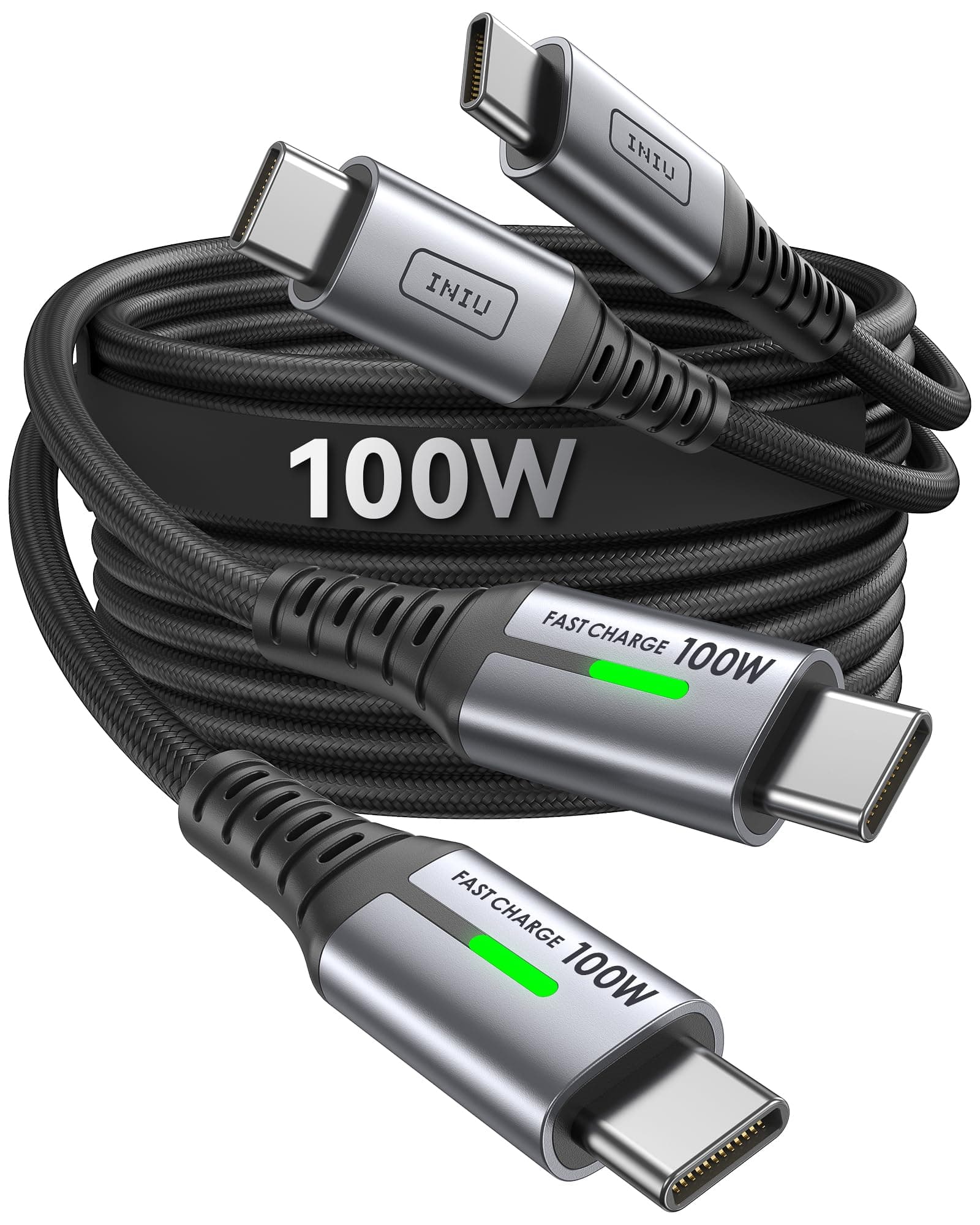 INIU USB C auf USB C Kabel, 100W [1m+1m] Typ C Schnellladekabel, PD 5A QC 4.0 Nylon Ladekabel USB-C Aufladekabel für iPhone 17 16 MacBook Pro 2025 iPad Air, Samsung S25 PS5 Switch Pixel 10 Huawei usw.