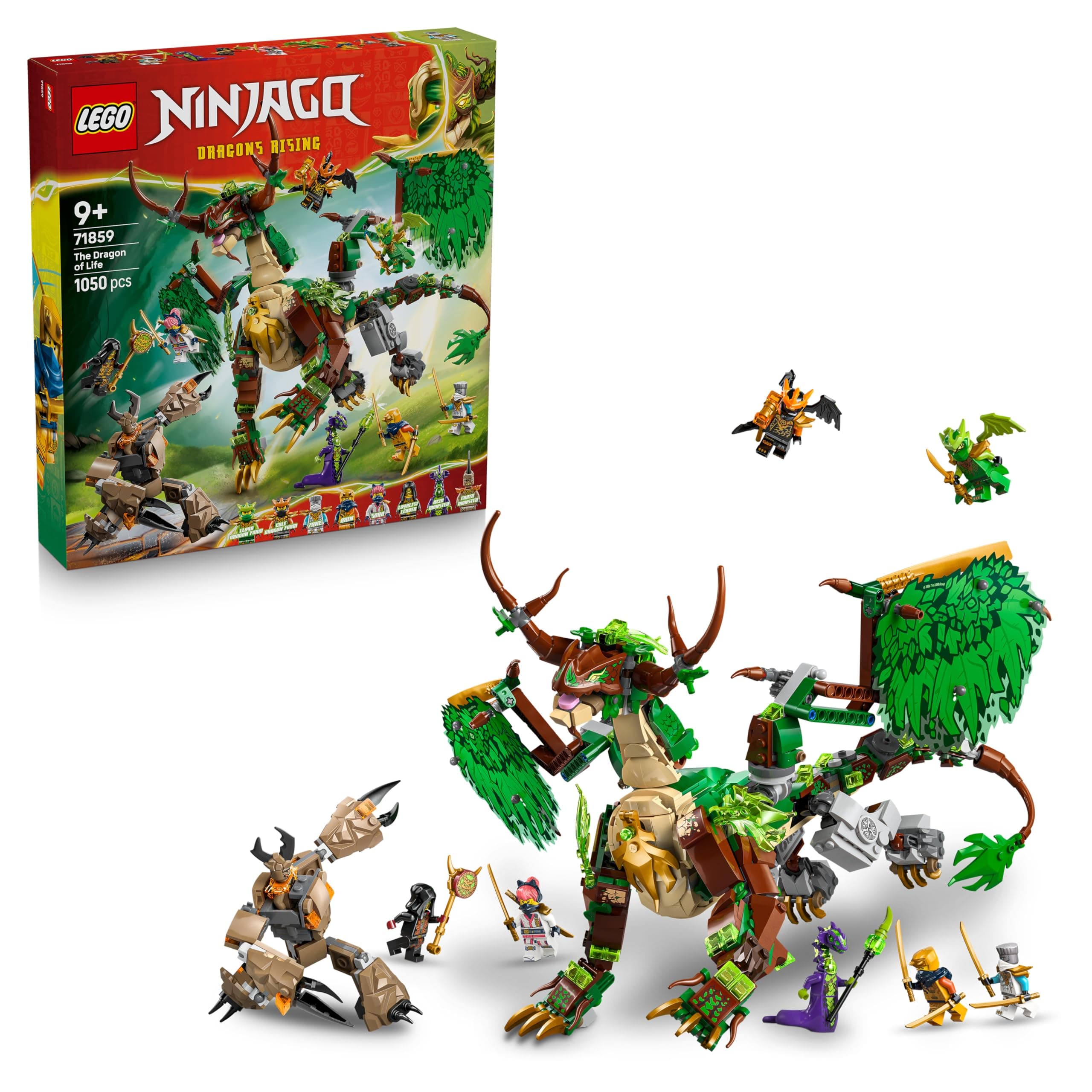 LEGO Ninjago Dragón de la Vida de Juguete - Figura Articulada de Dragón, Meca de Monstruo, 8 Minifiguras y Armas Ninjas Inc. Catana y Espada - Regalo para Niños de 8+ Años y Fans de la Serie - 71859