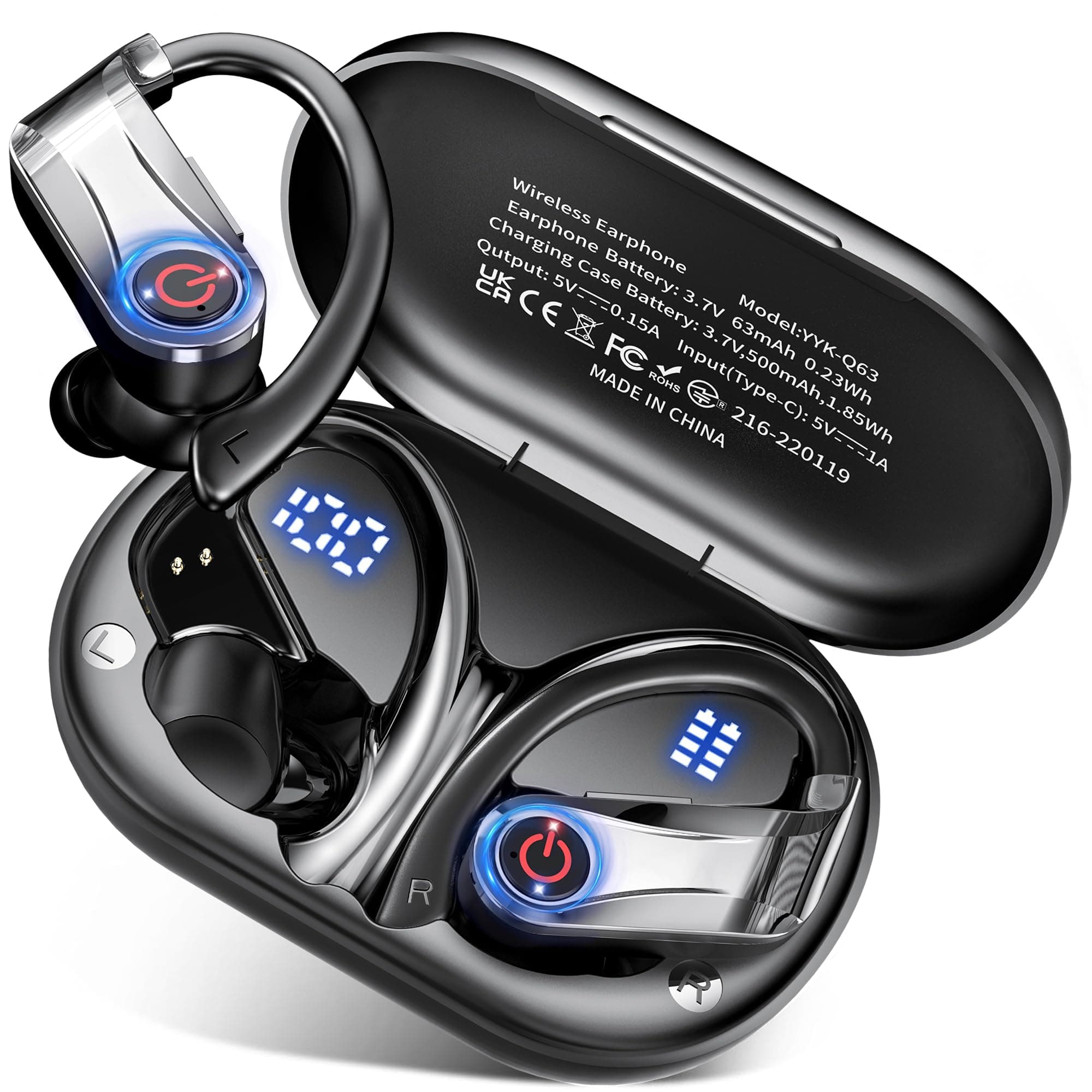 2026 Cuffie Bluetooth 6.1 Sport, Auricolari Bluetooth con 6D Bass Stereo, 120 Ore Cuffie In Ear Cancellazione Rumore ENC e 4 HD Mics, HiFi Cuffiette LED Display, IP7 Impermeabile Cuffie Senza Fili