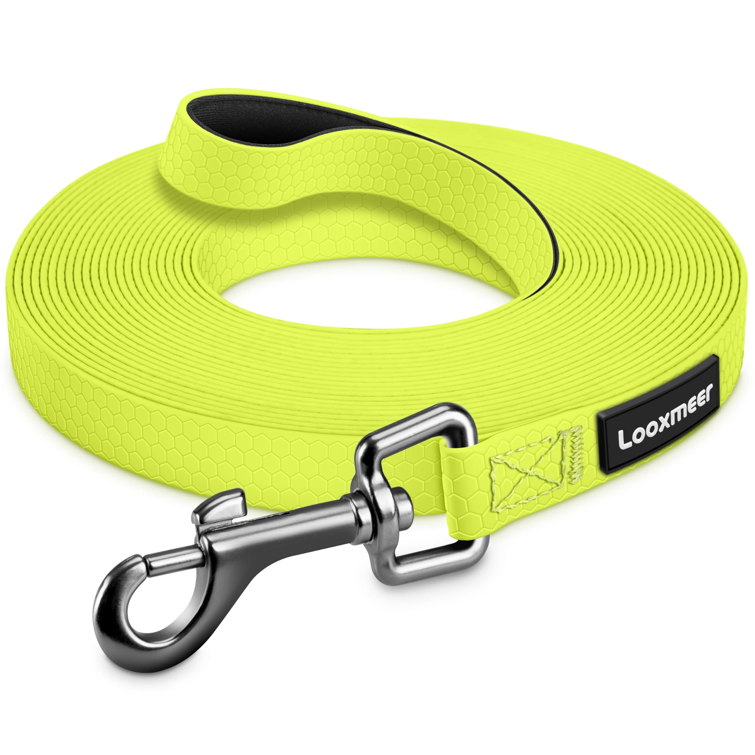 Looxmeer Longe pour Chien, 3 m/5m/7m/10m/15m/20m/25m/30m, Laisse Chien avec Poignée et Sac de Rangement, Laisses Étanches pour Chiens de Dressage de Toutes Tailles, Laisse Longue Robuste (Jaune)