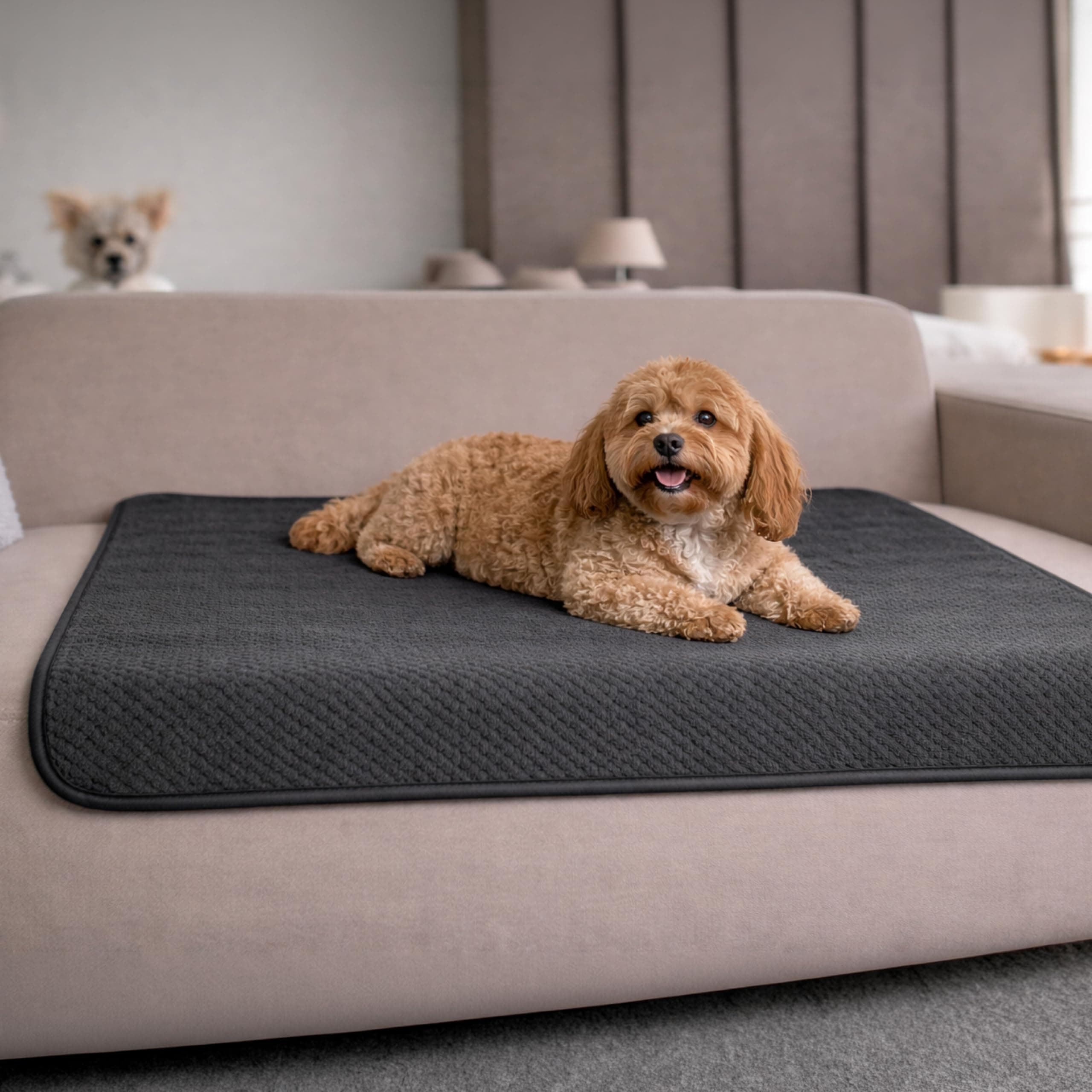 Dreamzie Couverture Chien Imperméable - Voiture, Lit, Canapé, Plaid Chien 80x100cm - Couverture Imperméable Chien en Polaire Réversible & Lavable en Machine - Gris foncé