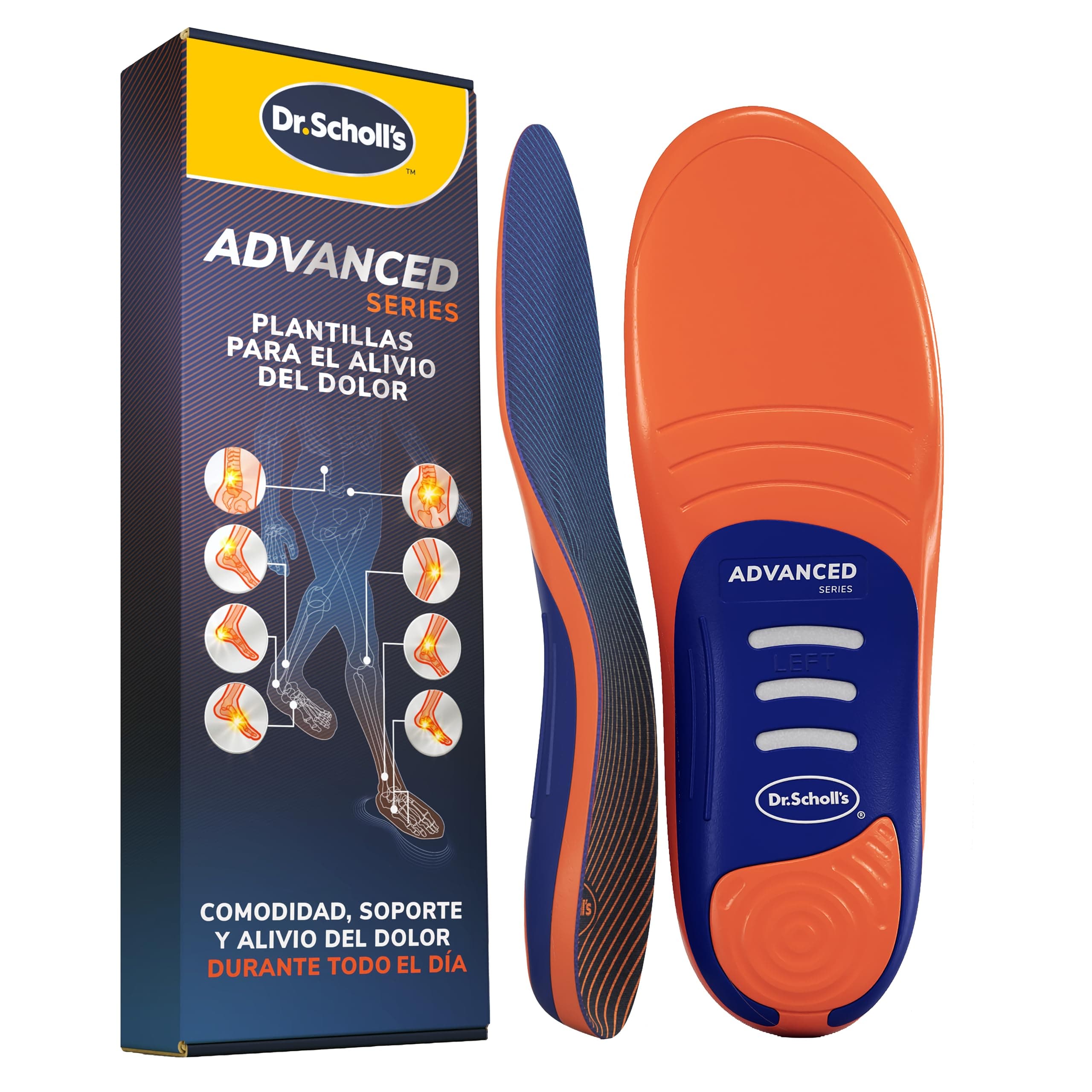 Dr. Scholl’s Advanced Pain Relief Plantillas Ortopédicas Hombres/Mujeres, resistentes para zapatos y botas, alivio fascitis plantar, soporte arco, pies planos, absorción impactos, soporta hasta 150kg
