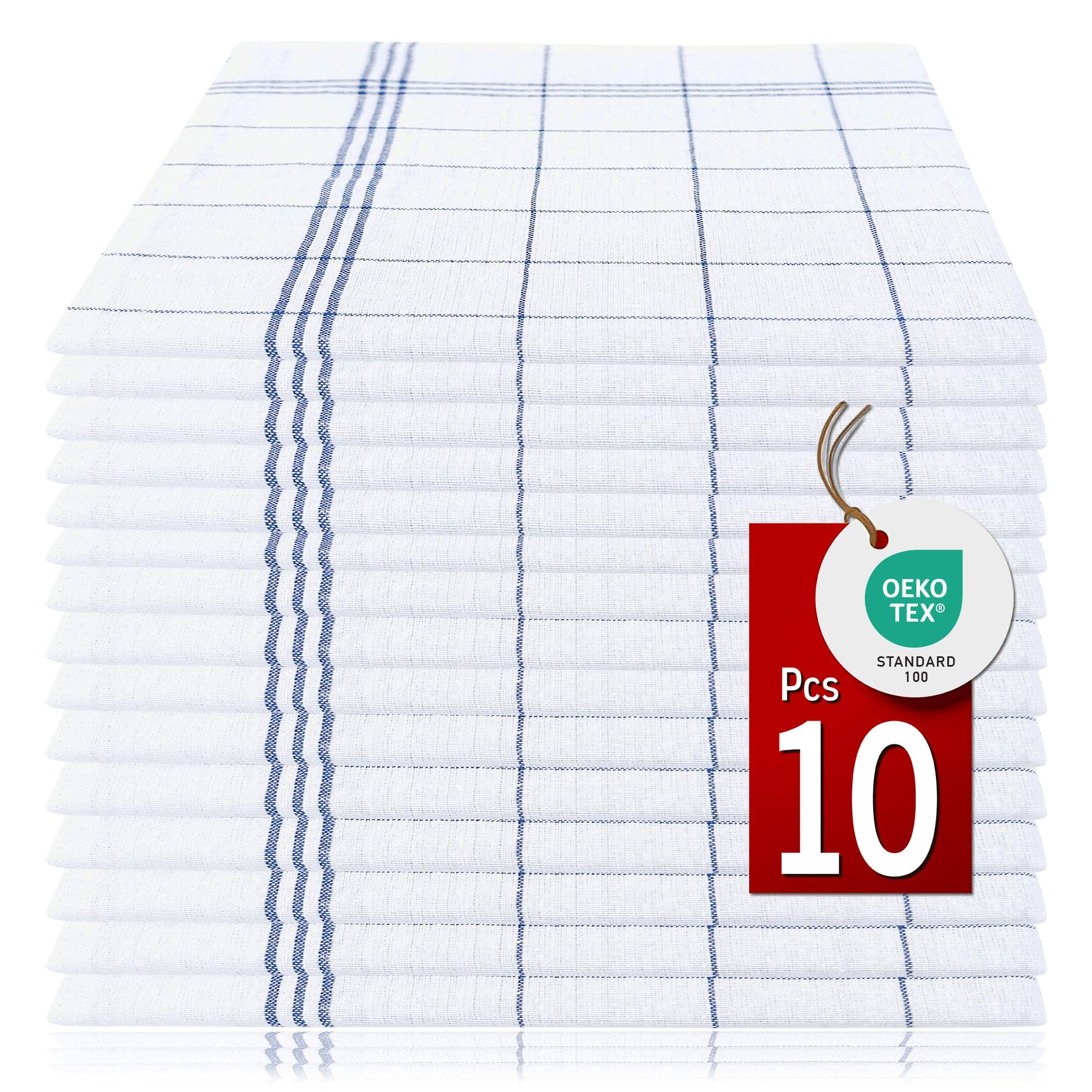 Pataya Torchons de Cuisine - Lot de 10 Bleu 100% Coton Torchon Vaisselle Professionnel 50x70 cm qualité Certifié Oeko-TEX Super Absorbant