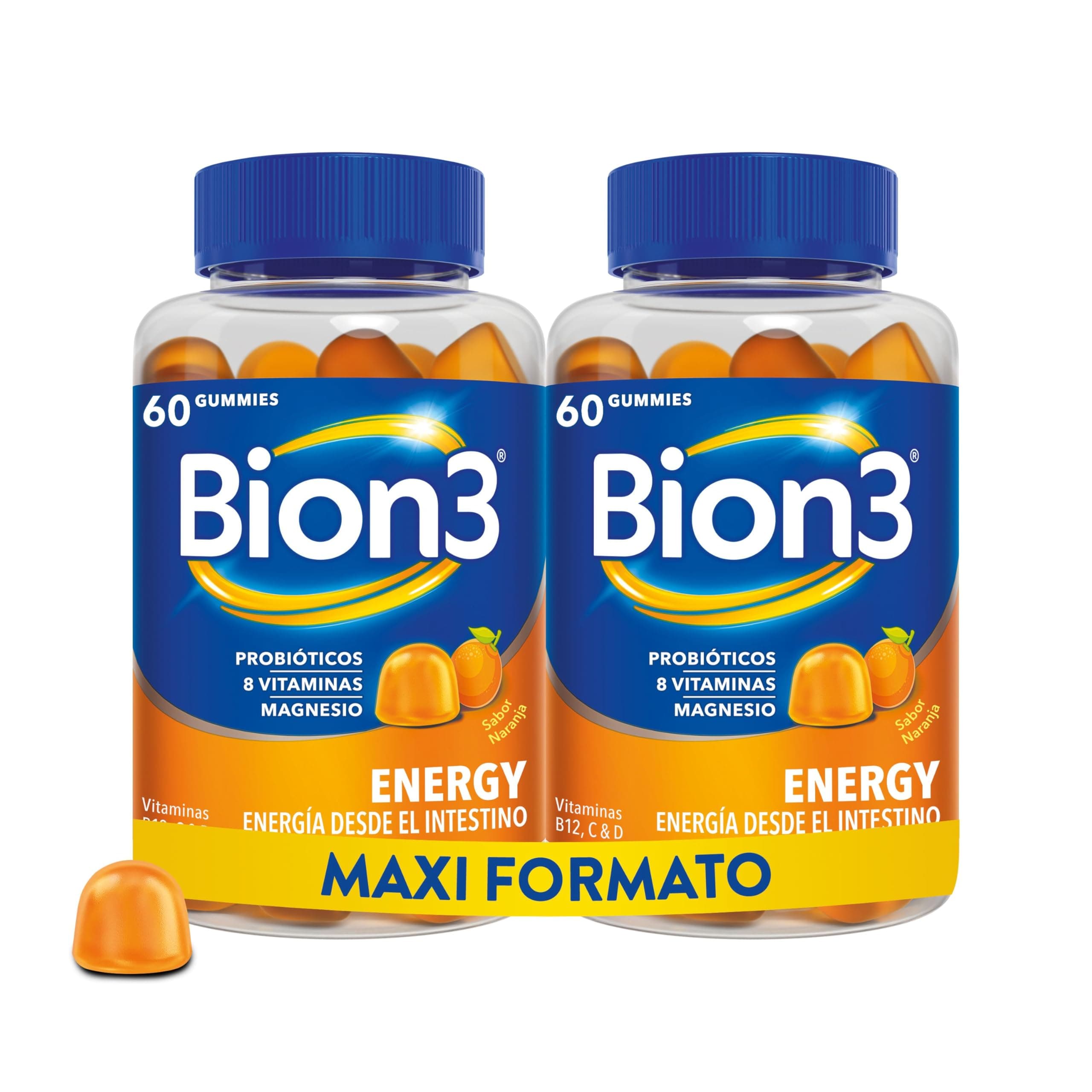 Bion3 Energy Gummies para la energía física y mental con Vitamina C y Magnesio, Vitaminas B12, B1, B2, B3, B6, B7, Vitamina D y Probióticos, 60x2 gummies, para 1-2 meses de uso