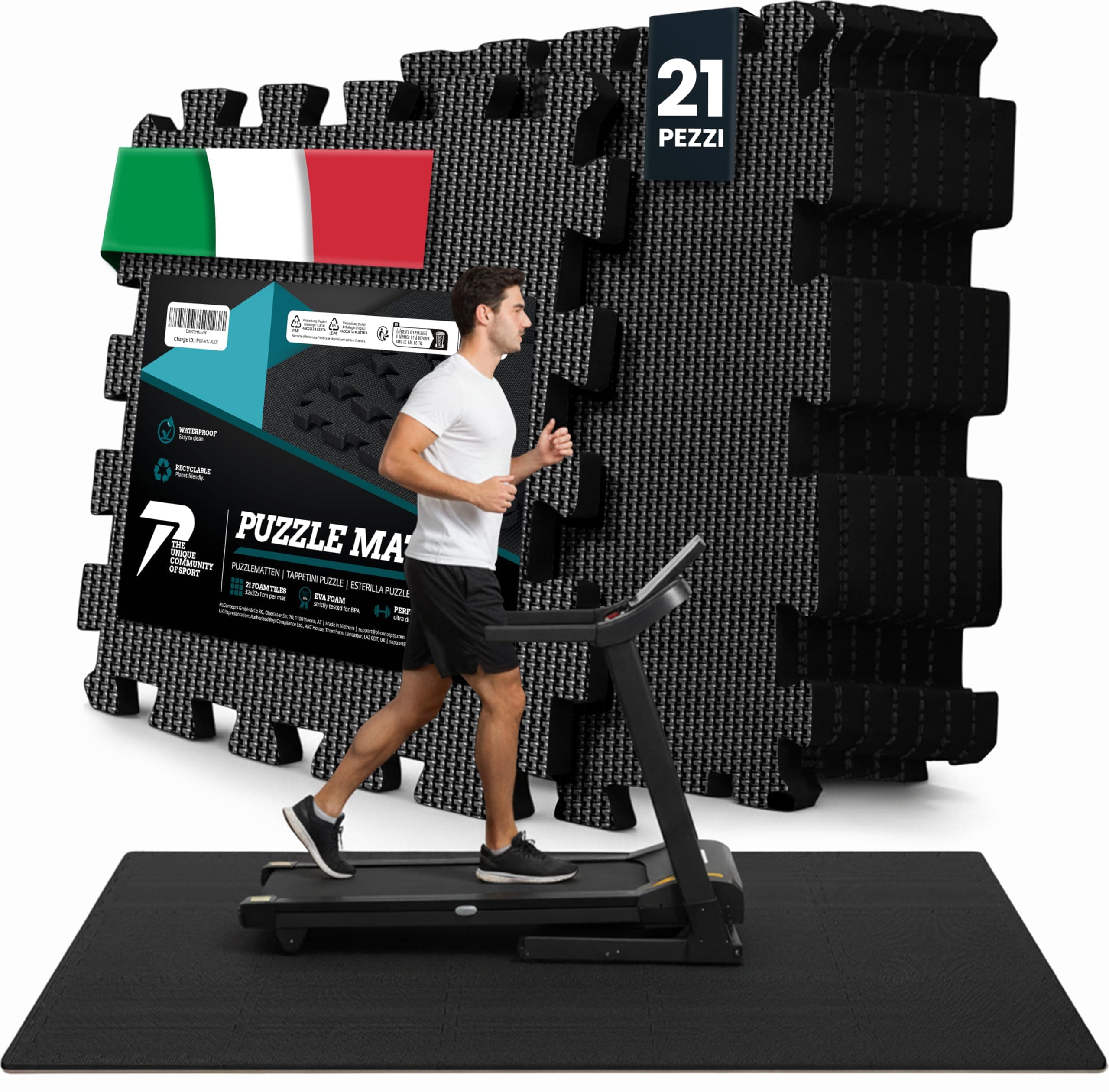Tappeto Da Fitness A Puzzle【Set Da 21 Tappetini】Materassino Antiscivolo Da Palestra Componibile Con Protezione Antiurto Per Pavimenti, Tappetino Palestra, Pesi Workout Ginnastica Sport Piscina Garage