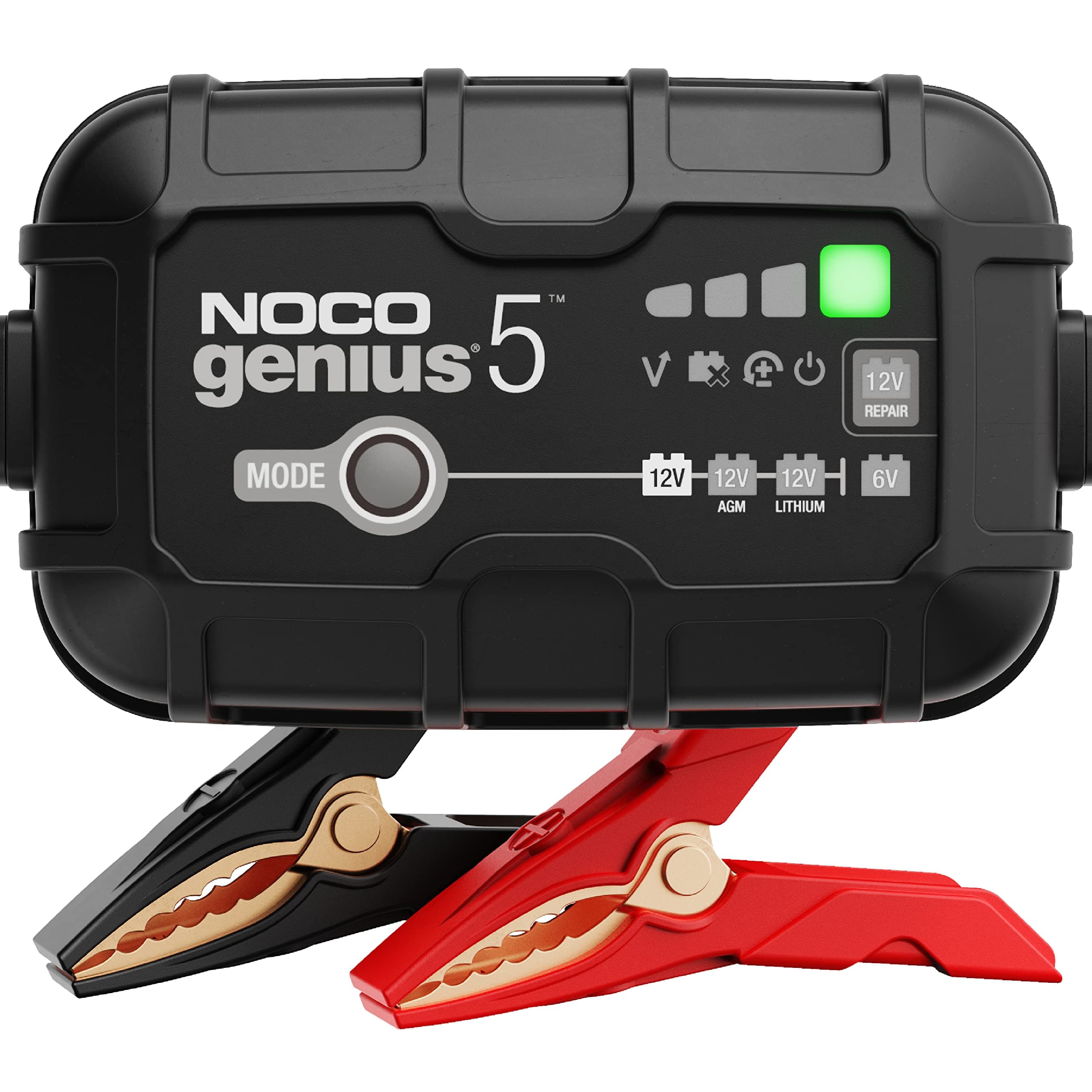 NOCO GENIUS5: Cargador Inteligente de baterías 5A 6V/12V – Mantenedor automático y desulfatador – Protección contra sobrecarga y compensación térmica – para baterías de Plomo y Litio