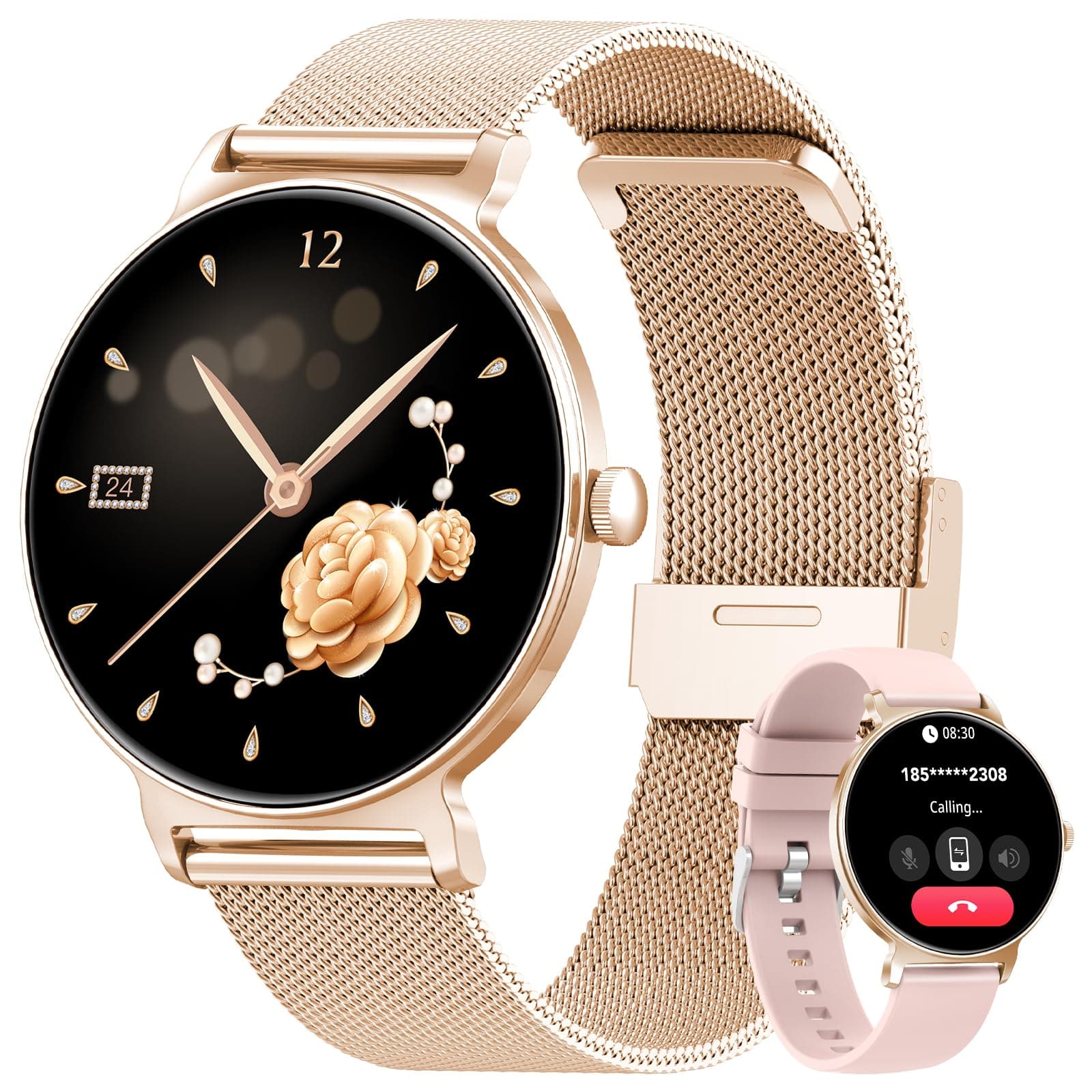 taopodo Reloj Inteligente Mujer, 1.27" Smartwatch Mujer con Llamadas, Monitor de Sueño, Función Femenina, 120+ Modos Deportivos, Podómetro, 24H Pulsómetro, SpO2, IP68, para Android/iPhone