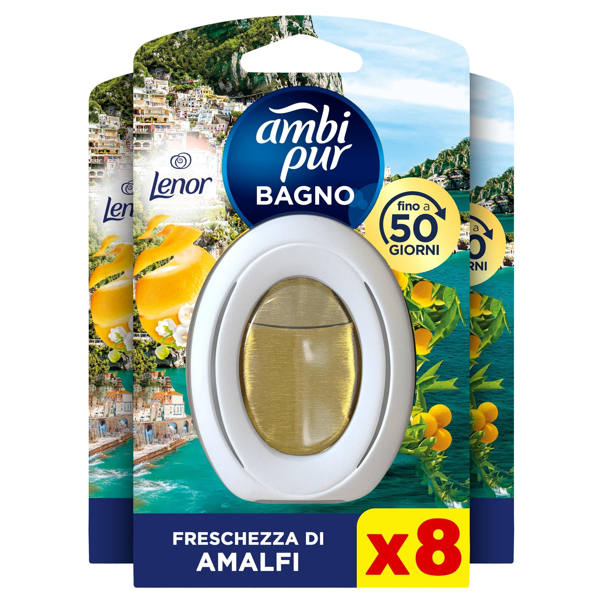 Ambi Pur Bagno Profumatore Per Ambienti, 8 Profumatori Bagno, Fragranza Limone, Diffusore Ambiente Con Tecnologia Elimina Odori, Durata Fino a 50 Giorni Per Profumatore