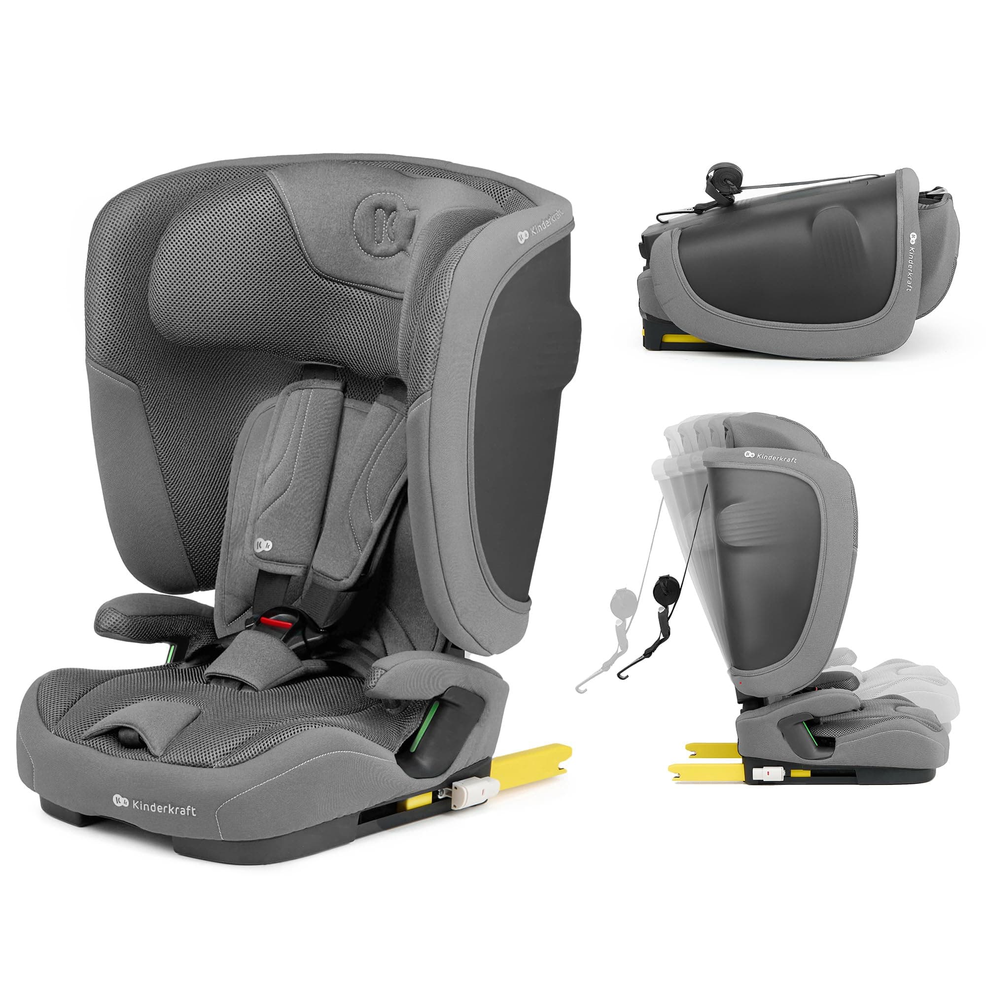 Kinderkraft FIX2GO Siège enfant i-size, 76-150 cm avec base Isofix, top tether, sensor électroniques, jusqu'à environ 12 ans, systèmes de sécurité, sellerie haut de gamme, inclinable, Gris