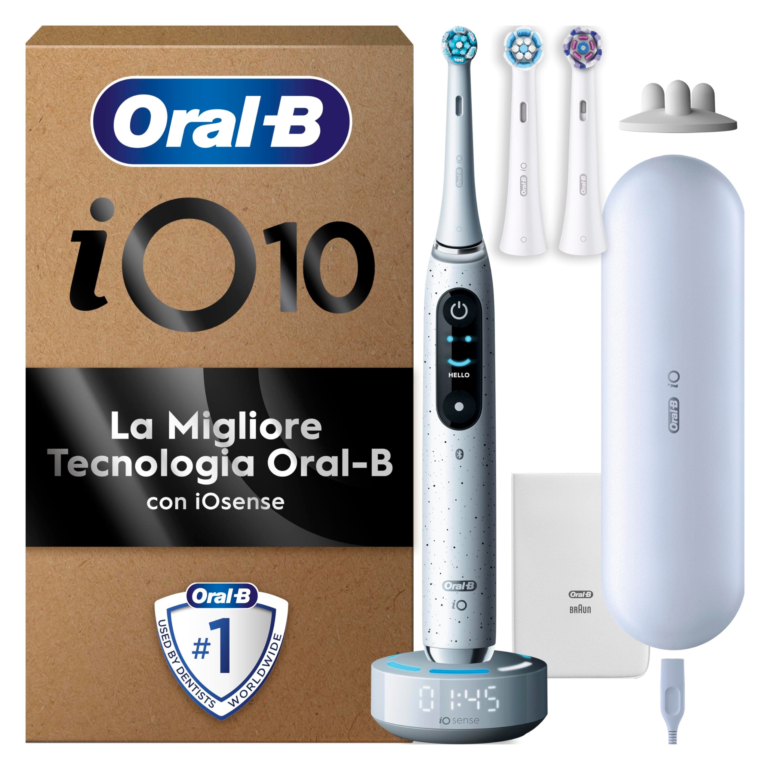 Oral-B iO 10 Spazzolino Elettrico, 3 Testine di Ricambio, Bianco | 3 Testina di Ricambio per Spazzolino Elettrico Ricaricabile, Custodia da Viaggio, Astuccio Magnetico, Pulizia Denti Efficace