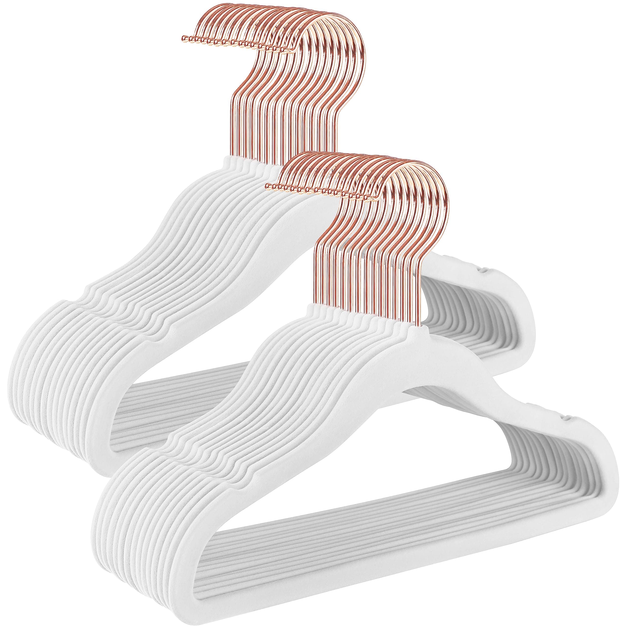 SONGMICS Kinderkleiderbügel, 50er Set Kleiderbügel Kinder, Baby-Kleiderbügel, Bügel Samt, 360° drehbarer Haken in Roségold, platzsparend, rutschfest, für Kleiderschrank, wolkenweiß CRF027W01