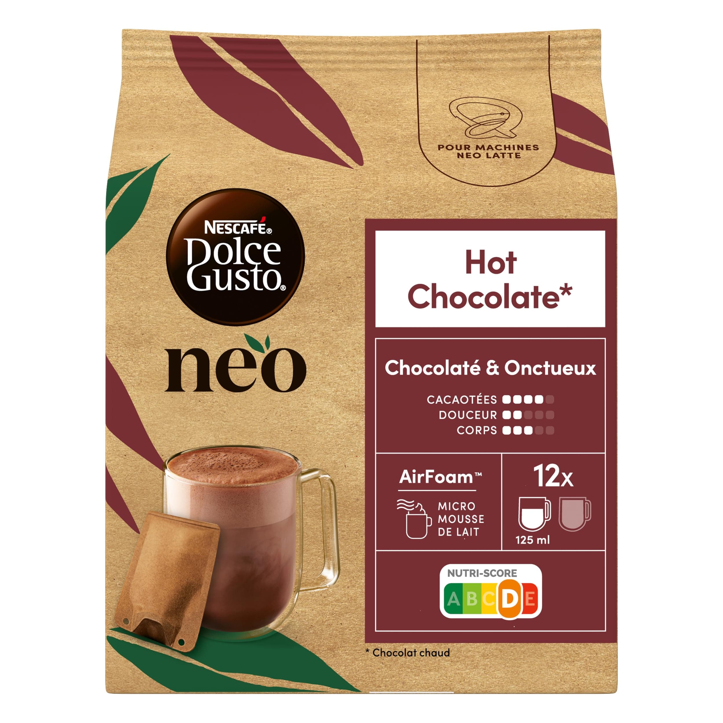 NEO Hot Chocolate par NESCAFÉ® Dolce Gusto® - 60 Sachets de chocolat (5 boîtes de 12 sachets) - Compatibles uniquement avec les machines à café NESCAFÉ Dolce Gusto NEO