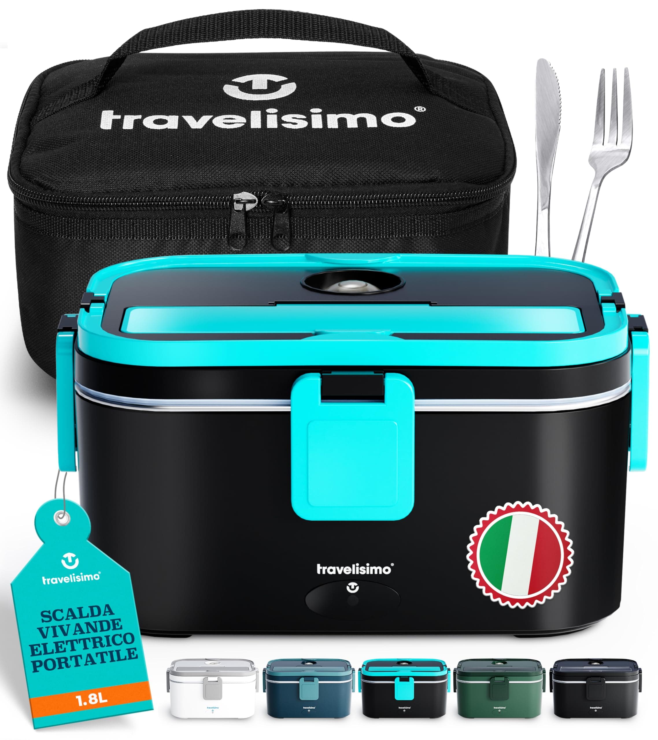 TRAVELISIMO Scaldavivande Elettrico Portatile Extra Grande 1,8L 100W Portapranzo Riscaldabile Portatile, 220V/12V/24V Porta Pranzo Riscaldabile per Viaggio e Lavoro, Porta Pranzo Termico