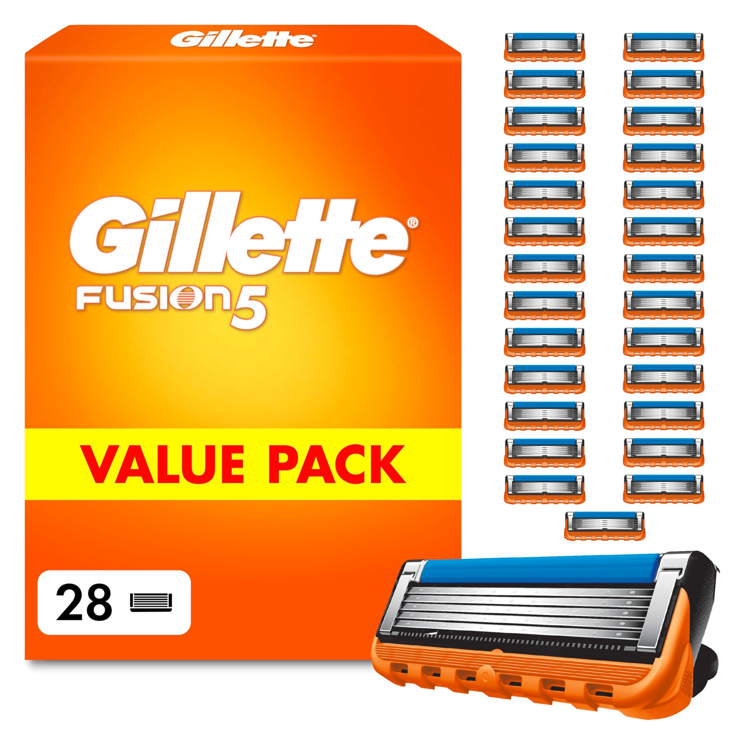 Gillette Fusion 5 Klingen Herren, 28 Original Rasierklingen, Orange - Für Nassrasierer mit Größerem Gleitstreifen für Sanftes Gleiten Und für Eine Gründliche Und Komfortable Rasur