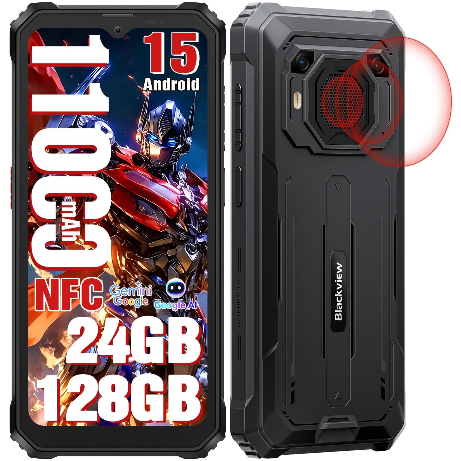 Blackview BV6200 Plus Rugged Smartphone 2026, Batteria 11000mAh Telefono Indistruttibile 24GB+128GB/2TB TF, 6.56" HD+, 98dB Altoparlante, Fotocamera AI 16MP+13MP, Fingerprint/NFC/GPS/3 Anni Garanzia