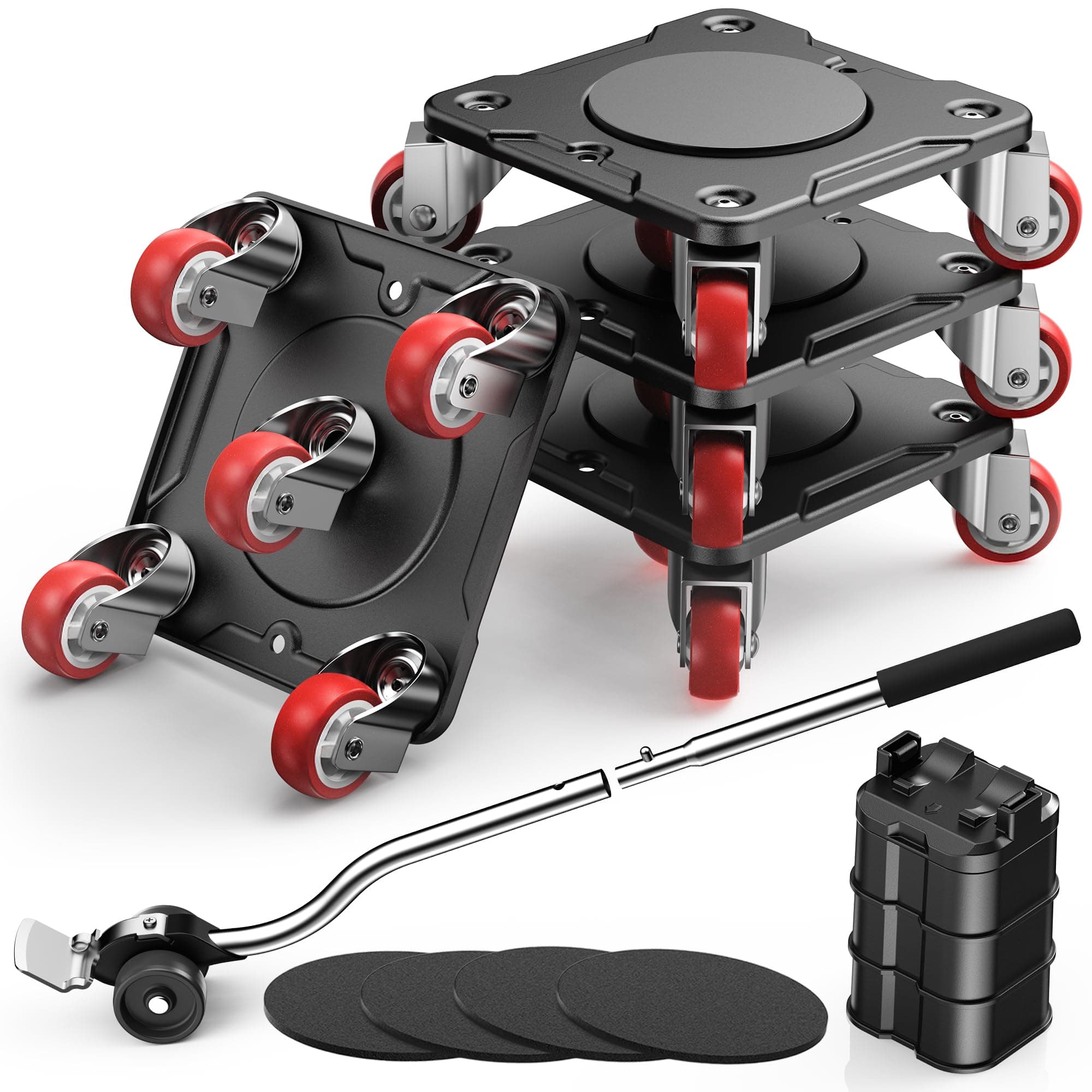 WOUOW Kit de Transporte de Muebles con Elevador de Muebles - Placa de Acero al Carbono Reforzada y 5 Ruedas TPE Giratorias 360°, Capacidad Máxima 500kg, Mueve Muebles Pesados Fácilmente (Negro)