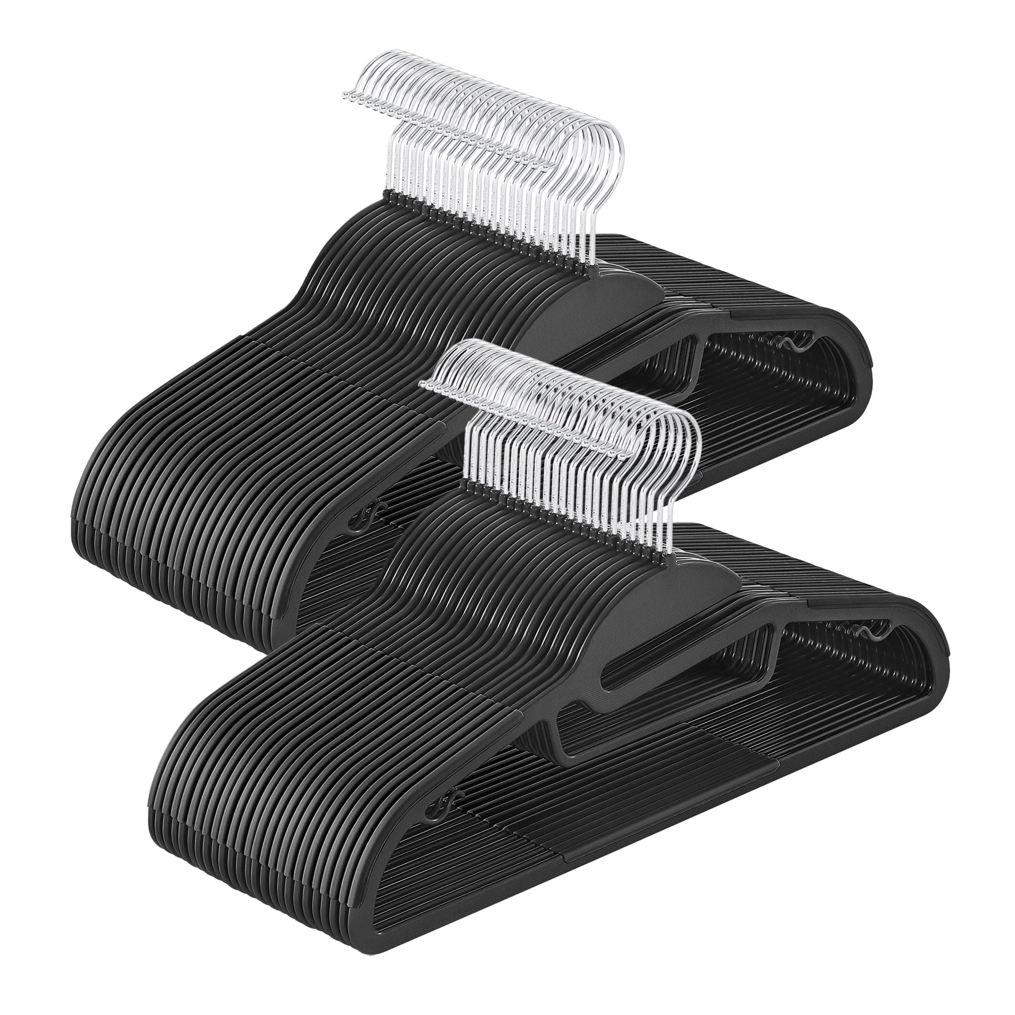 SONGMICS Kleiderbügel Kunststoff, 50er Set, Bügel mit U-förmiger Öffnung, platzsparend, 0,5 cm dick, 41,5 cm breit, um 360° drehbarer Haken, schwarz CRP041B05