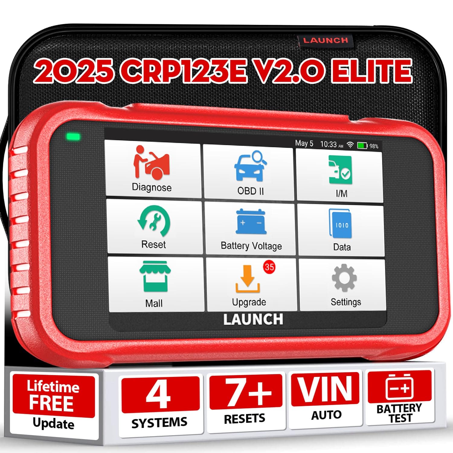 Launch CRP123E V3.0 OBD2 Diagnosis Coche con Sistema de Motor ABS SRS Transmisión y 7 Función de Reinicio, OBD 2 Escaner Reset de Aceite ETS SAS, CANFD&DOIP Diagnostico Multimarca WiFi Actualización