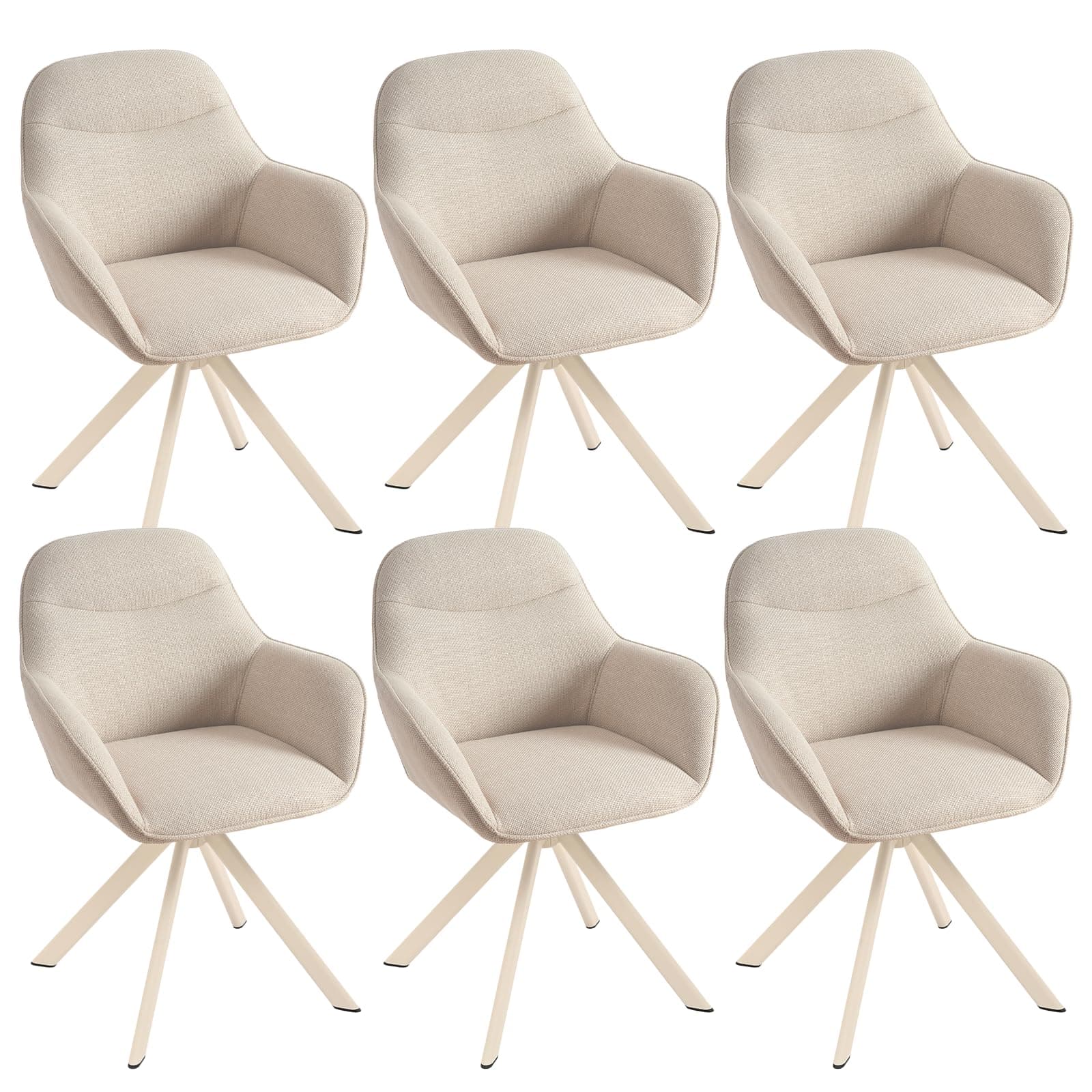 Goeurvant Juego de 6 sillas de Comedor giratorias con reposabrazos, giratorias 360°, tapizadas de Lino, Sillón Moderno de Estilo Nórdico con Patas de Metal para Comedor Salón, Beige
