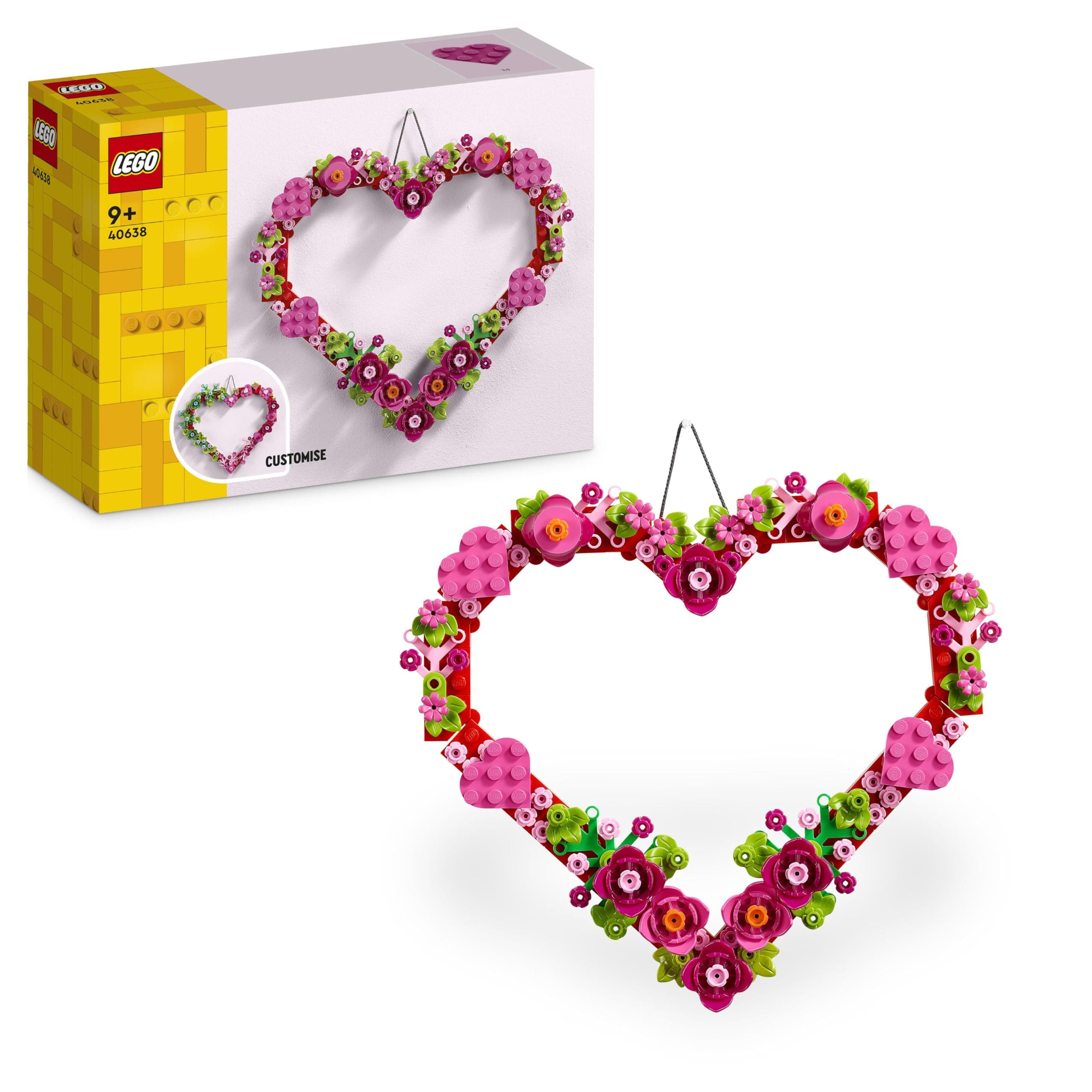 LEGO Cuore Ornamento Giocattolo - Idee Regalo Festa della Mamma - Kit di Arti e Mestieri - Modello Artistico da Esposizione con Fiori, Foglie e Cuoricini - Pensiero per Bambine e Bambini da 9+ 40638