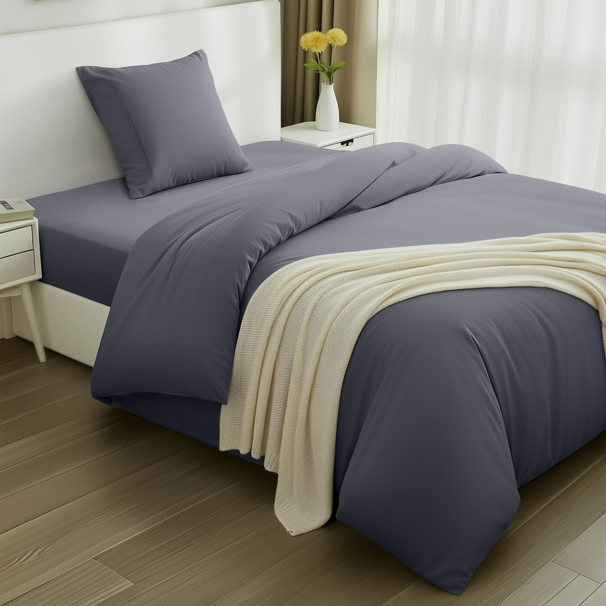 Utopia Bedding - Funda nordica 135x200cm, Sabana Bajera 90x200cm y Funda Almohada 80x80cm - Funda edredon Cama 90- Juego de Cama de Microfibra cepillada Suave (Gris)