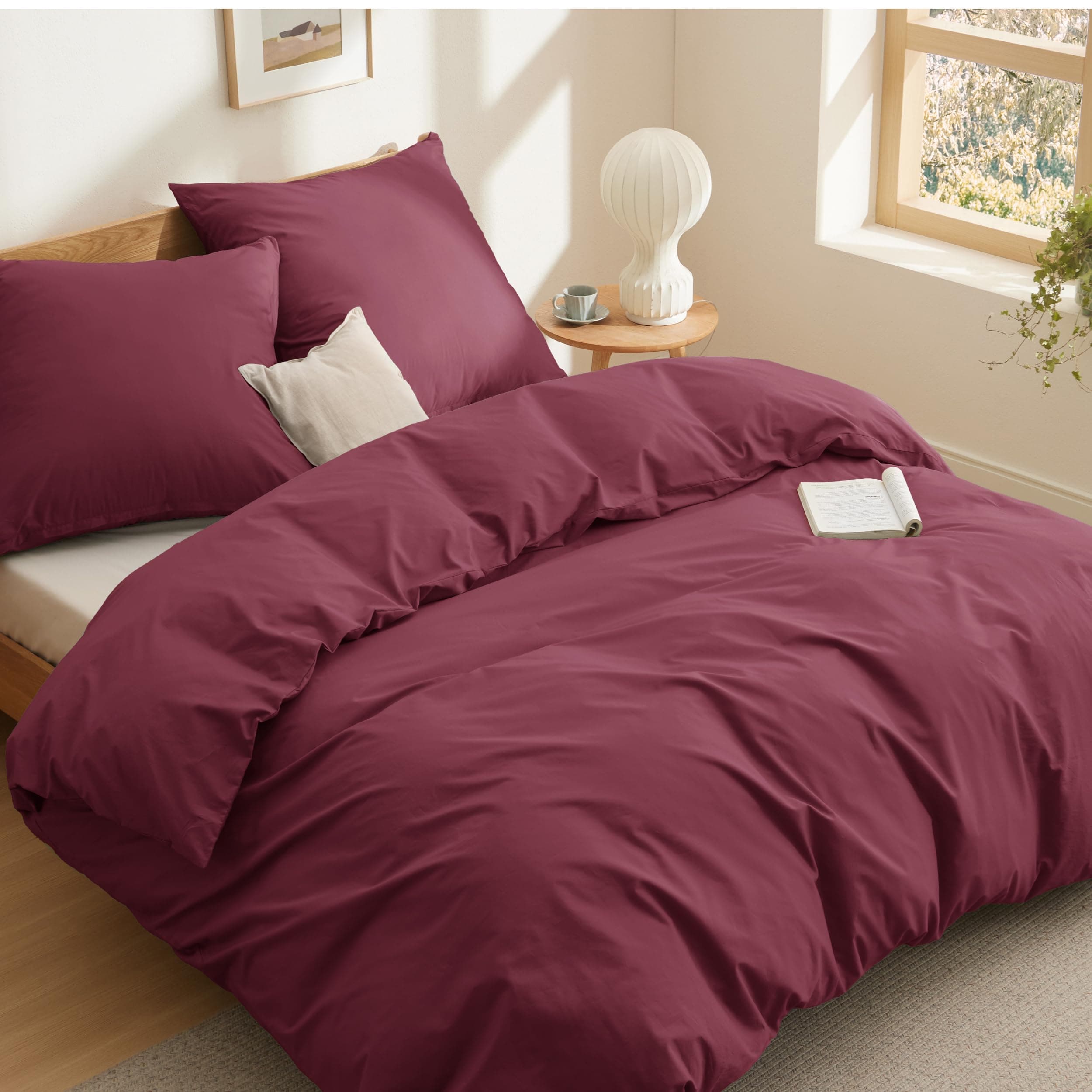 BEDSURE Bettwäsche 155x220 Baumwolle Weinrot - Bettwäsche-Sets 155 x 220 cm Bettbezug 3teilig mit 2 Kissenbezüge 80x80 cm, Oeko-TEX Bedding Rot mit Reißverschluss