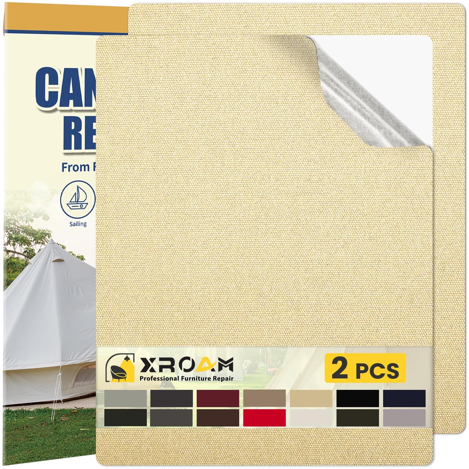 Toppe Adesive per Tessuti Beige, 21x30cm Tessuto Adesivo per Riparazione di Tela, Toppa Adesiva per Tessuti, Impermeabile Patch Adesiva Tessuto per Divani, Tende, Sedili Auto, Tend Parasole