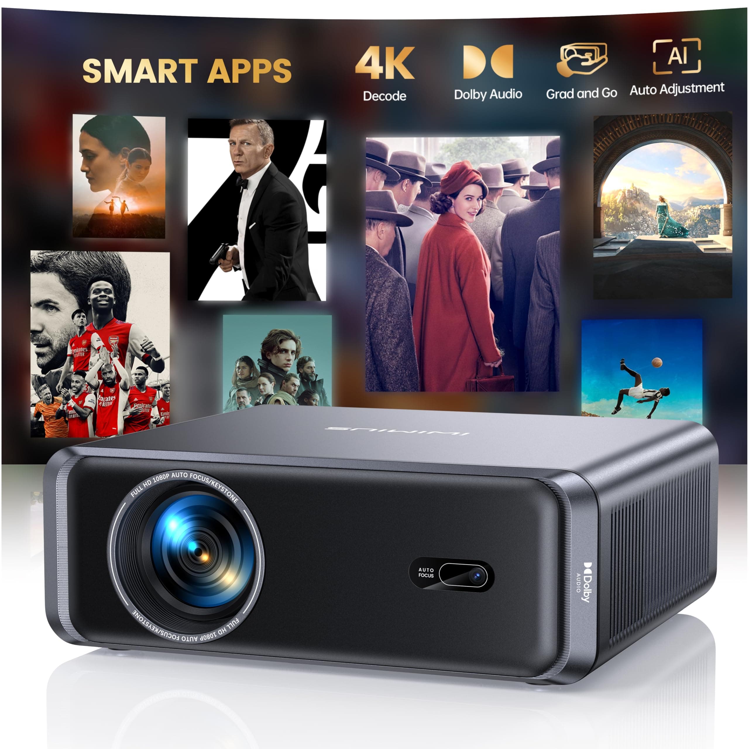 Proyector 4K【Netflix Incluido/Dolby】 35000 Lúmenes Smart Proyector 4K Auto Focus/Keystone WiFi Bluetooth FHD 1080P,HDR10, Apps Oficiales Proyectors Portátil WiFi6 Cine en Casa/Exterior/Regalo HDMIARC