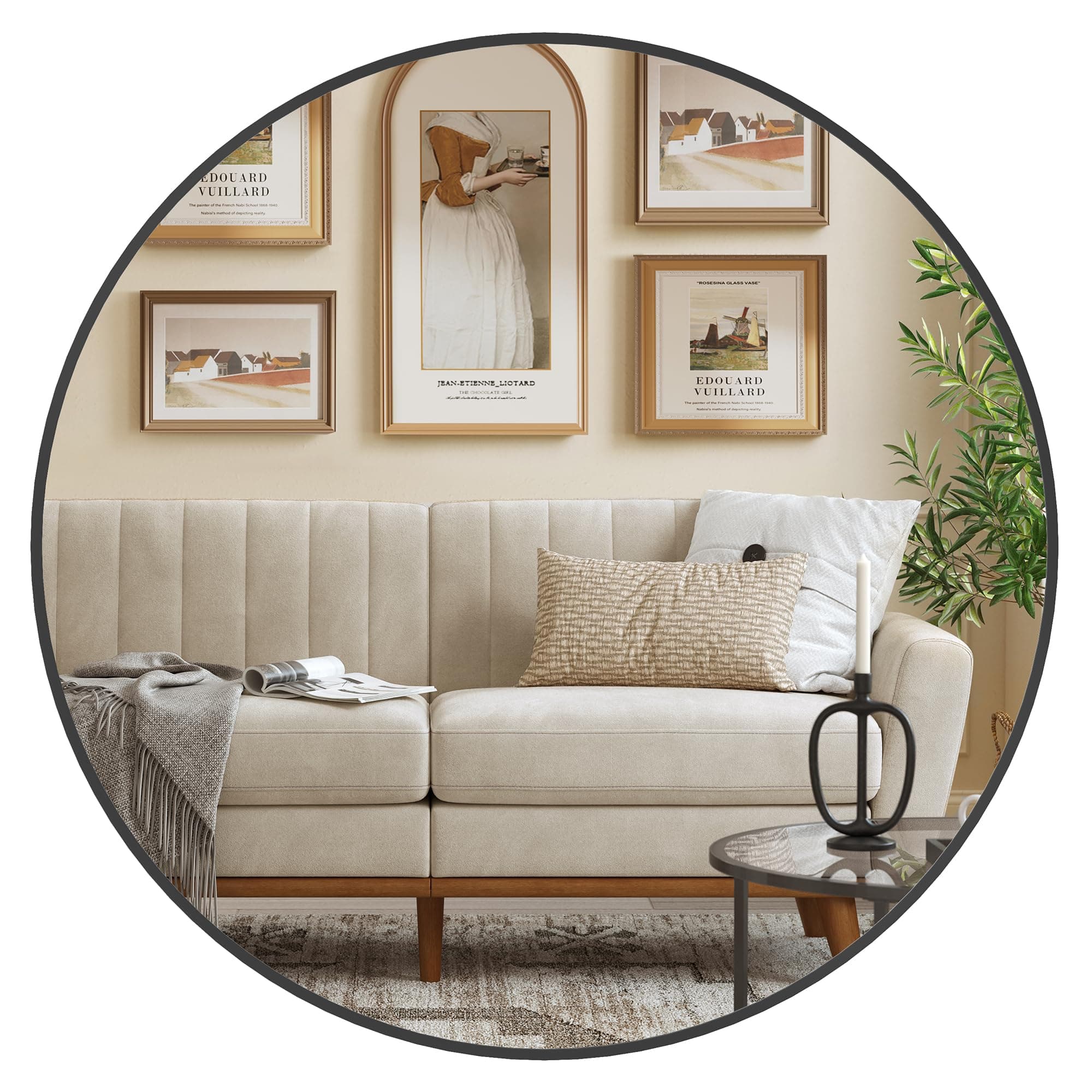 SONGMICS 76 cm d Spiegel rund, runder Spiegel, Wandspiegel, Metallrahmen, einfache Montage, modern, für Bad, Wohnzimmer, Schlafzimmer, Flur, Eingangsbereich, tintenschwarz LWM103BD03