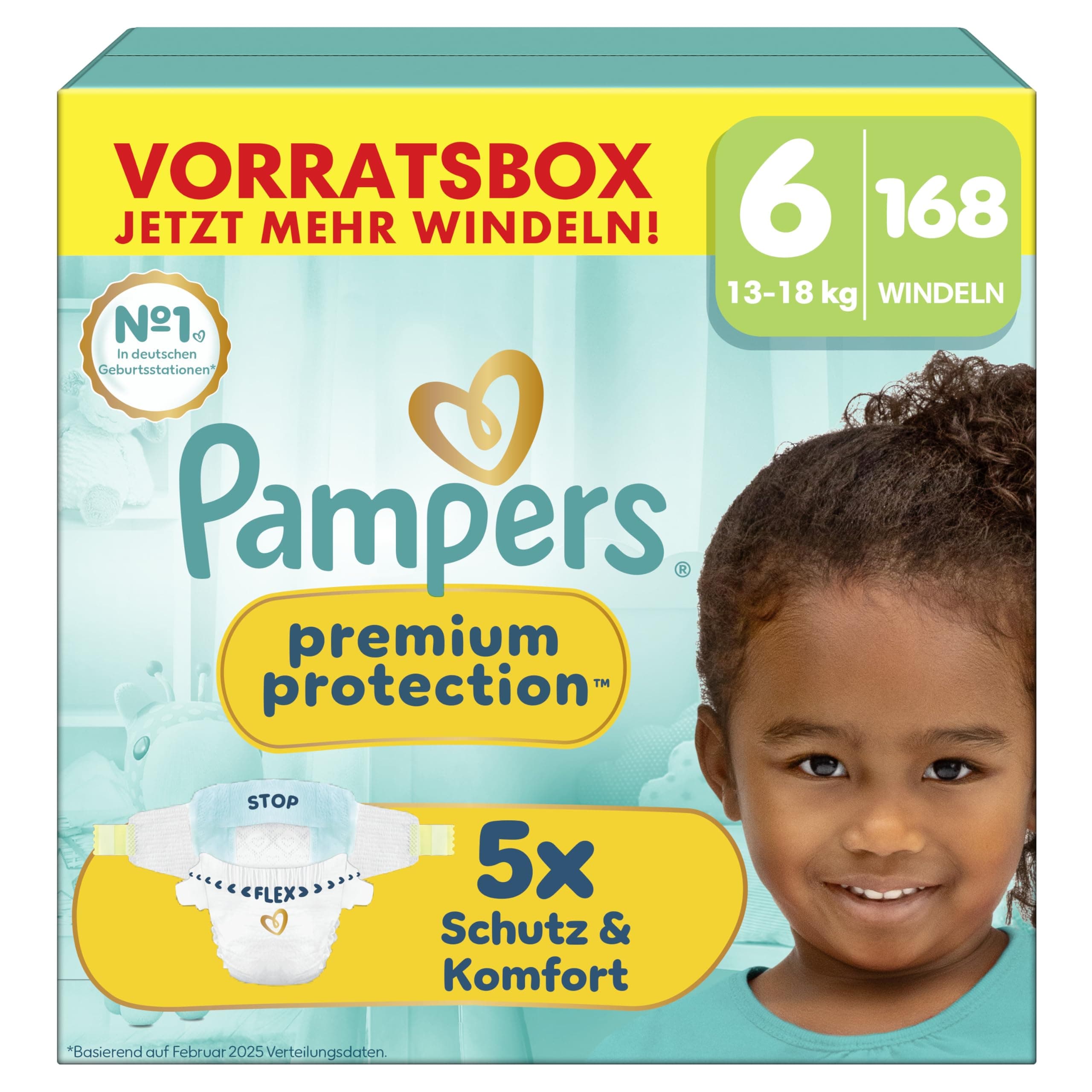 Pampers Premium Protection Größe 6, 168 Windeln, 13kg-18kg, unser Nr. 1 Haut- und Auslaufschutz