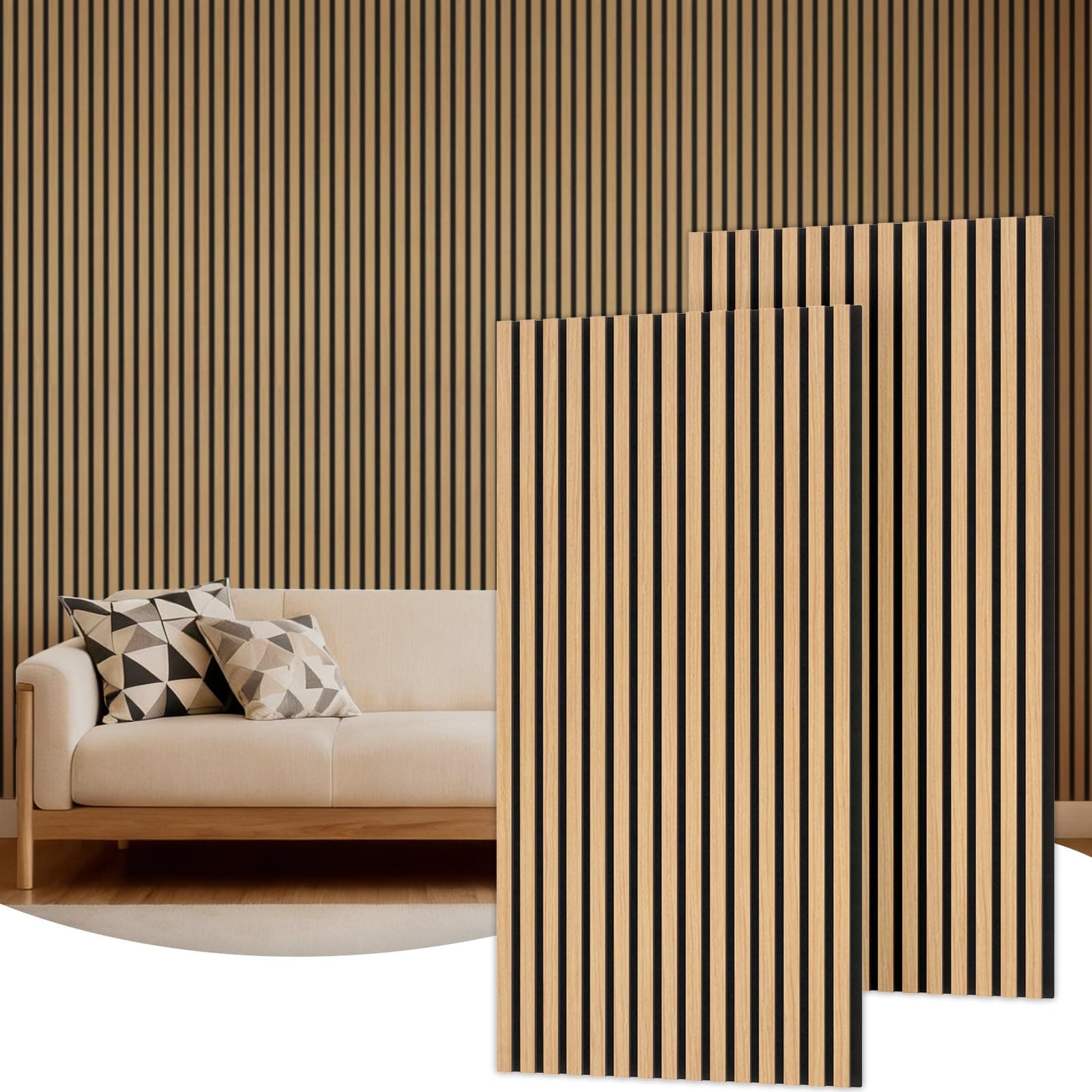TONOR Set di 2 Pannelli Fonoassorbenti Legno Impiallacciato, 120 x 60 - 1.44㎡, Pannelli Decorativi per Pareti 3D, Pannello Acustici Decorativo per Soggiorno, Ufficio, Bancone a Isola, Soffitt, Teak