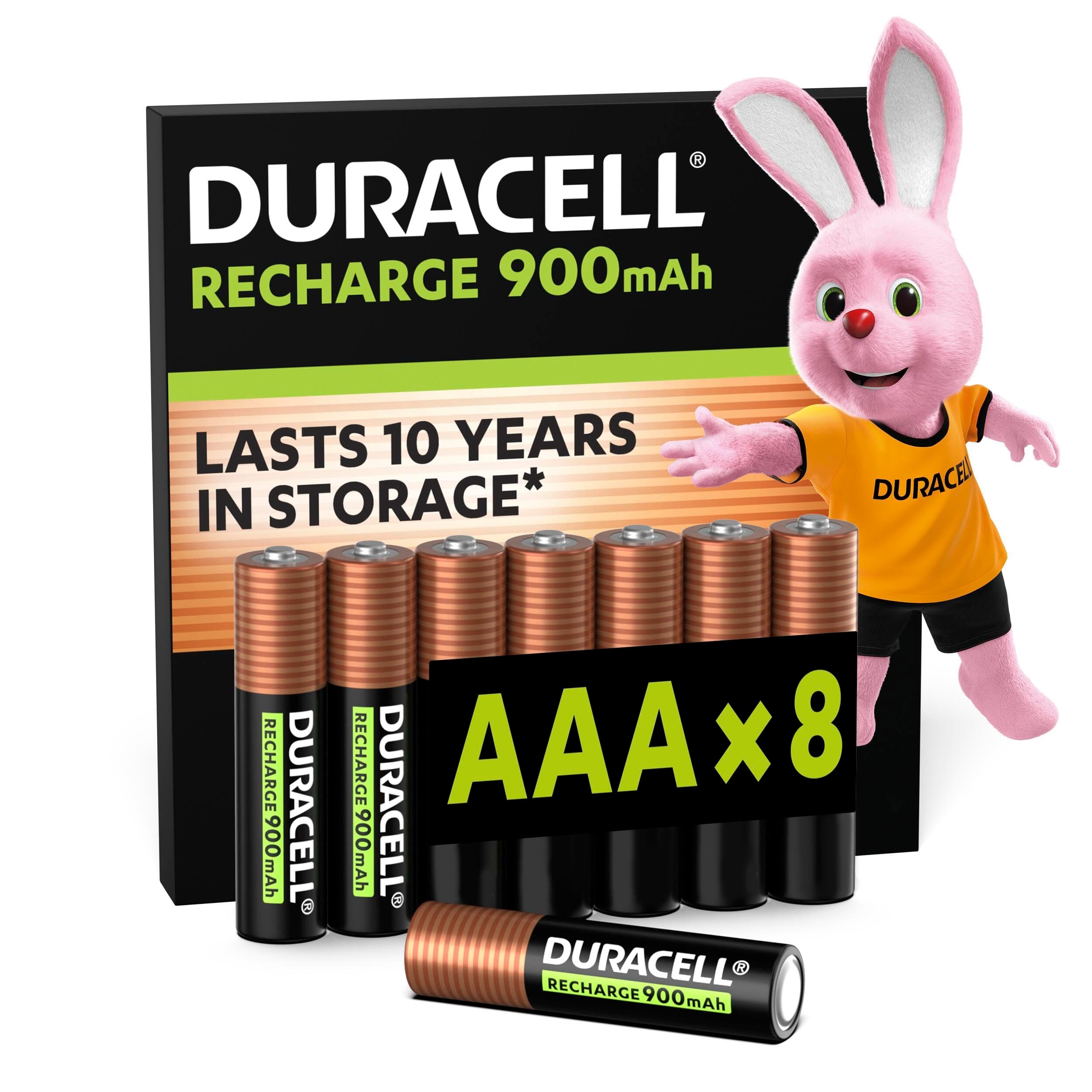 Duracell Batterie Ricaricabili AAA (confezione da 8), 900 mAh NiMH, pre, caricate, batterie per lunga durata