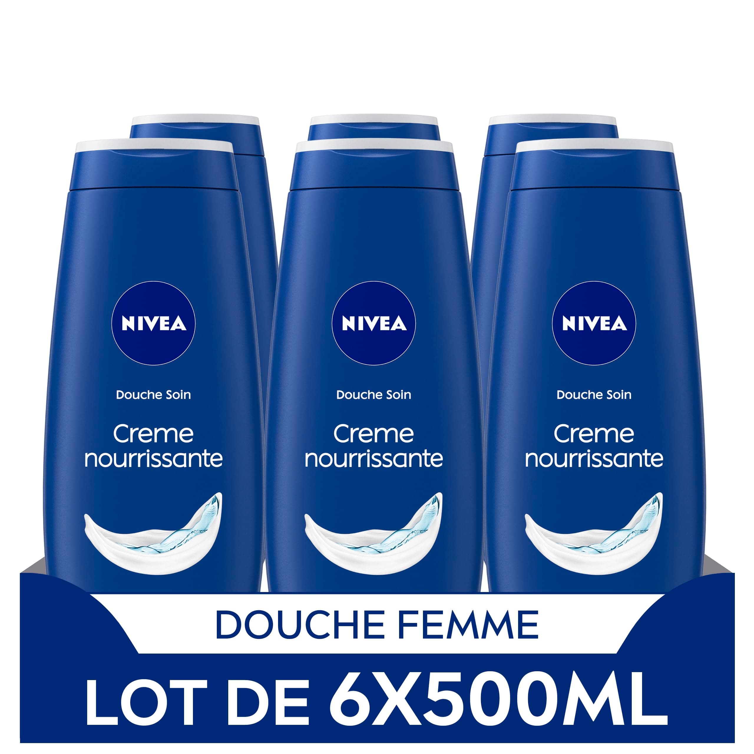 NIVEA Lot Crèmes de douche Soin (6 x 500 ml), enrichie à l’Huile de pépin de Raison & Amande douce, Soin corps hydratant qui nettoie respecte et renforce le microbiome pour peaux sèches