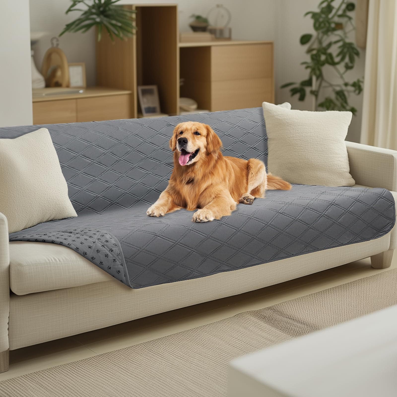 luciphia Copridivano per Cani Impermeabile, Coperta per Cani 100% Impermeabile con Punti Antiscivolo Tappetino Protezione per Mobili Bambini Cane Gatti Lavaggio in Lavatrice Grigio Chiaro 132_x_208cm