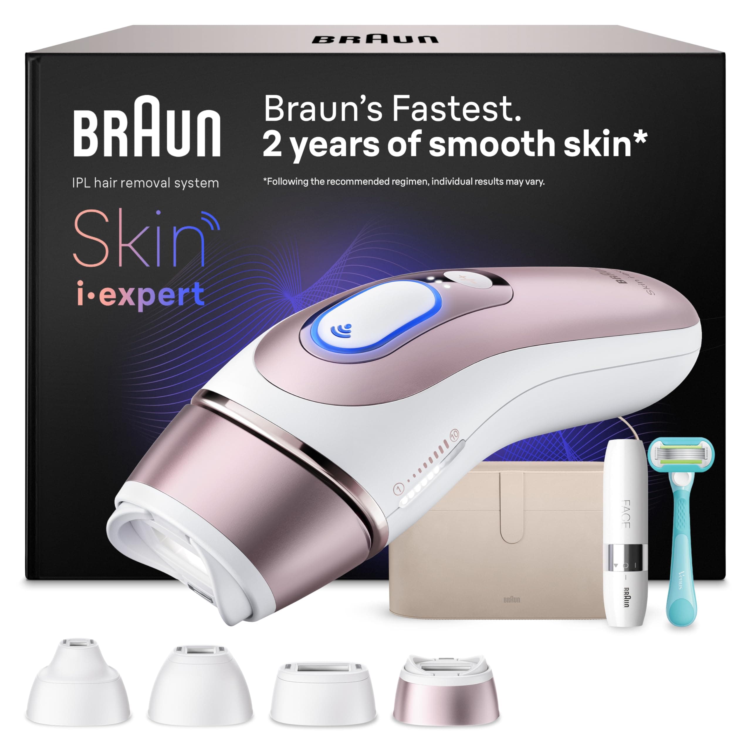 Braun Skin I·Expert Epilatore Luce Pulsata Smart, Epilazione Laser Peli Donna A Casa, Riduzione Permanente Dei Peli, App Gratuita, Vanity Case, Mini Depilatore Viso, Rasoio Gillette Venus, 4 Testine