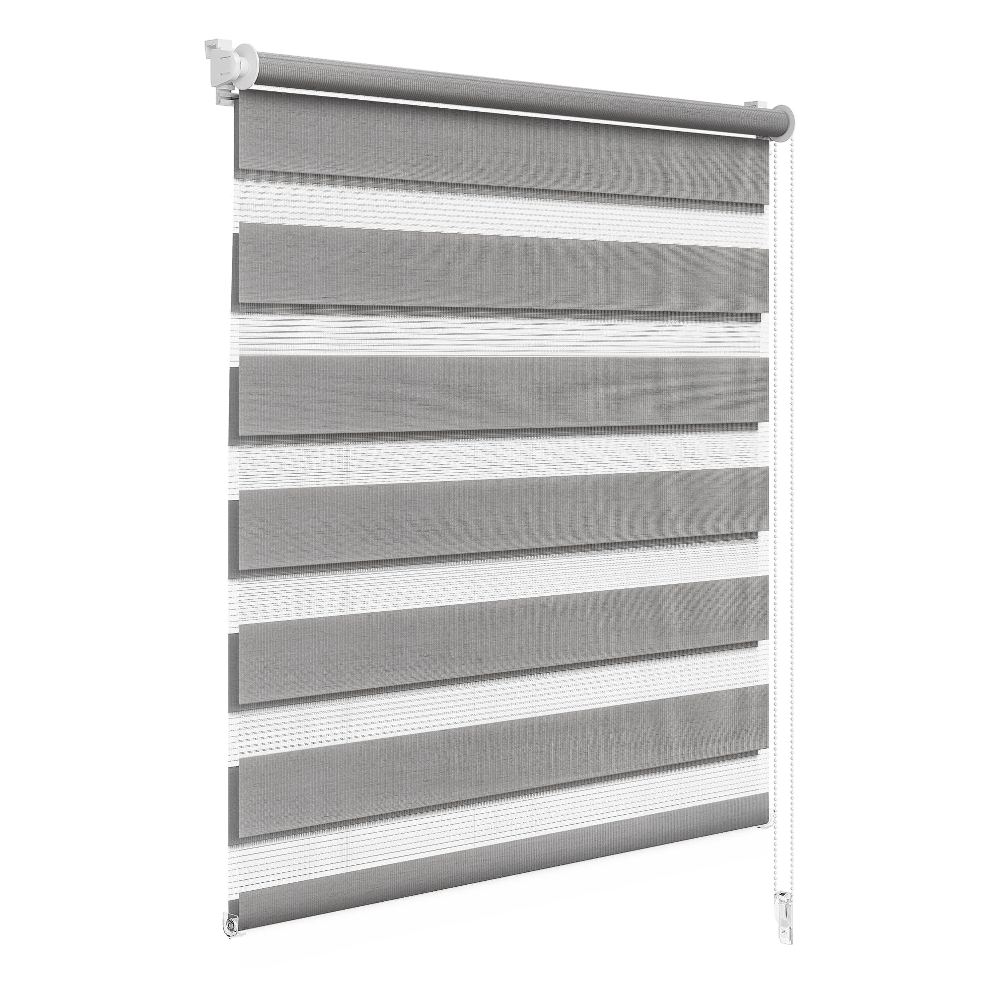 WOLTU Doppelrollo Klemmfix ohne Bohren Holzlook Grau B110 x H150 cm, Duo Rollo lichtdurchlässig Fensterrollo für innen verdunkelnd, Zebrarollo mit Kettenzug - Seitenzugrollo für Fenster und Tür