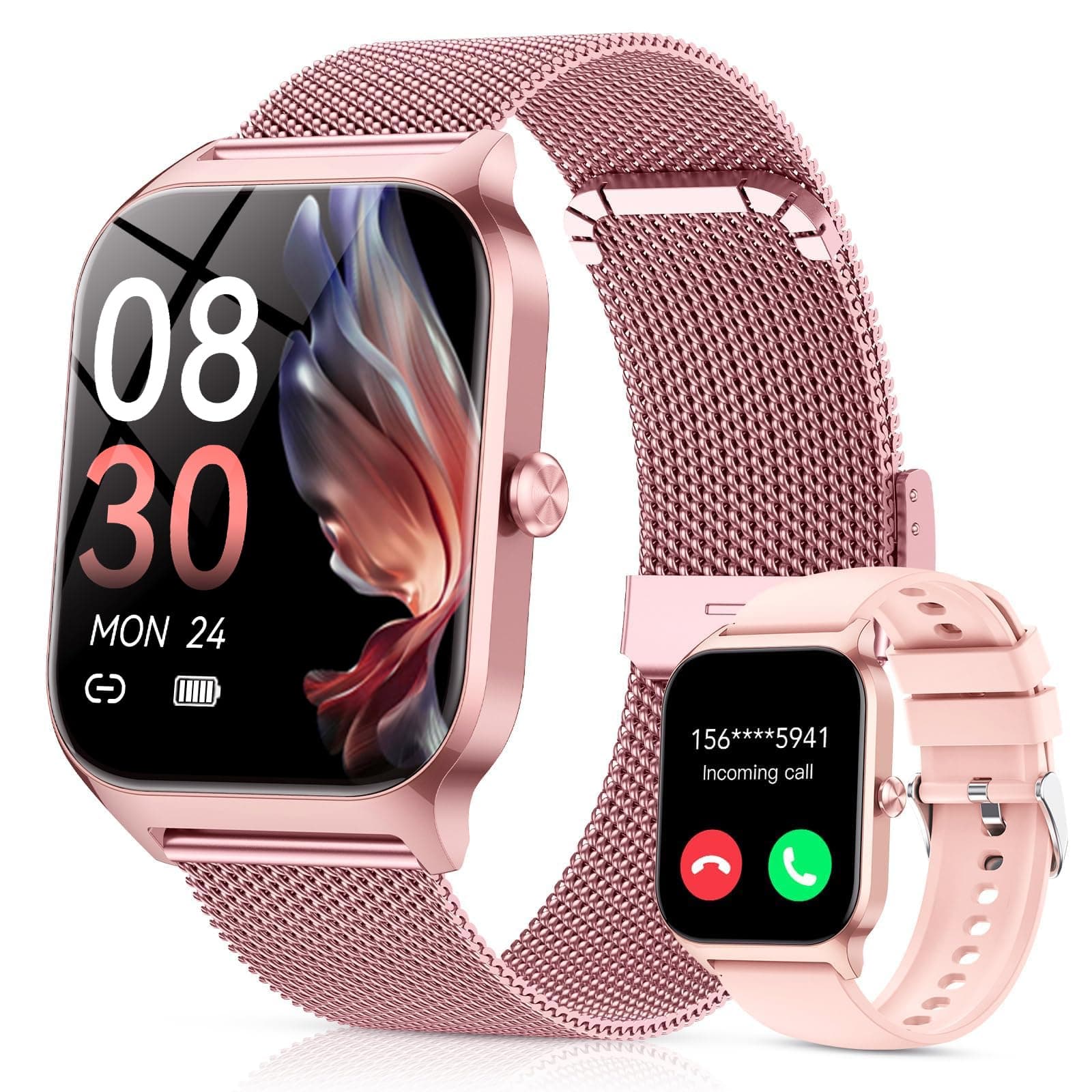Montre Connectée Femme avec Appel Bluetooth, Smartwatch for Women, Écran HD 1.85", Fitness Tracker avec 120+ Modes Sportifs, Podomètre, Sommeil, Fréquence Cardiaque SpO2 pour Android iOS - Doré rose