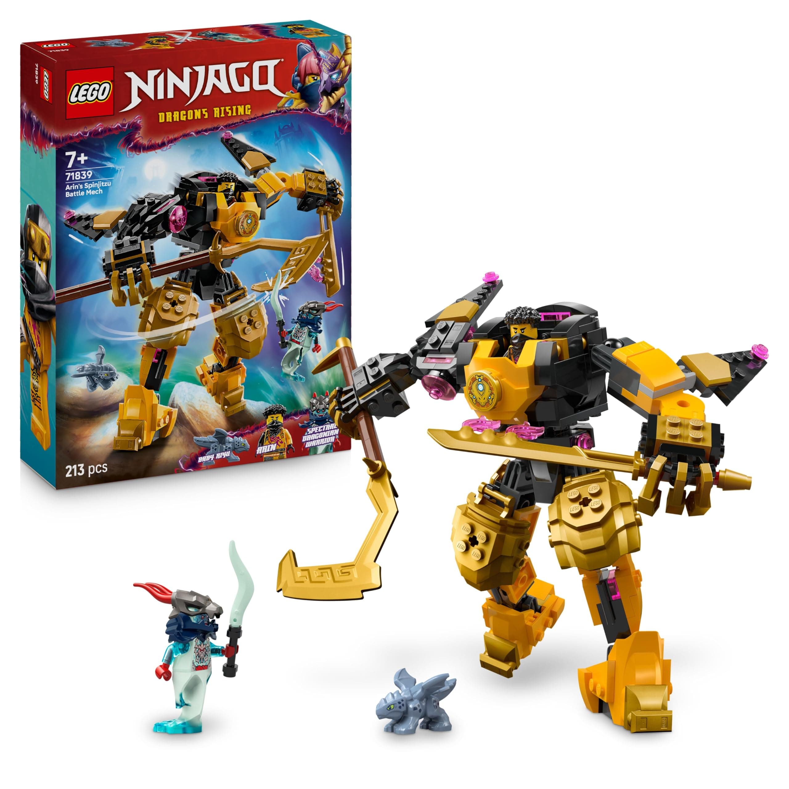 LEGO NINJAGO Arins Spinjitzumech - Ninja-Spielset mit beweglicher Mech Figur, 2 Minifiguren und Baby Ryu Drachenmodell - Geschenkidee für Jungen und Mädchen ab 7 Jahren - 71839