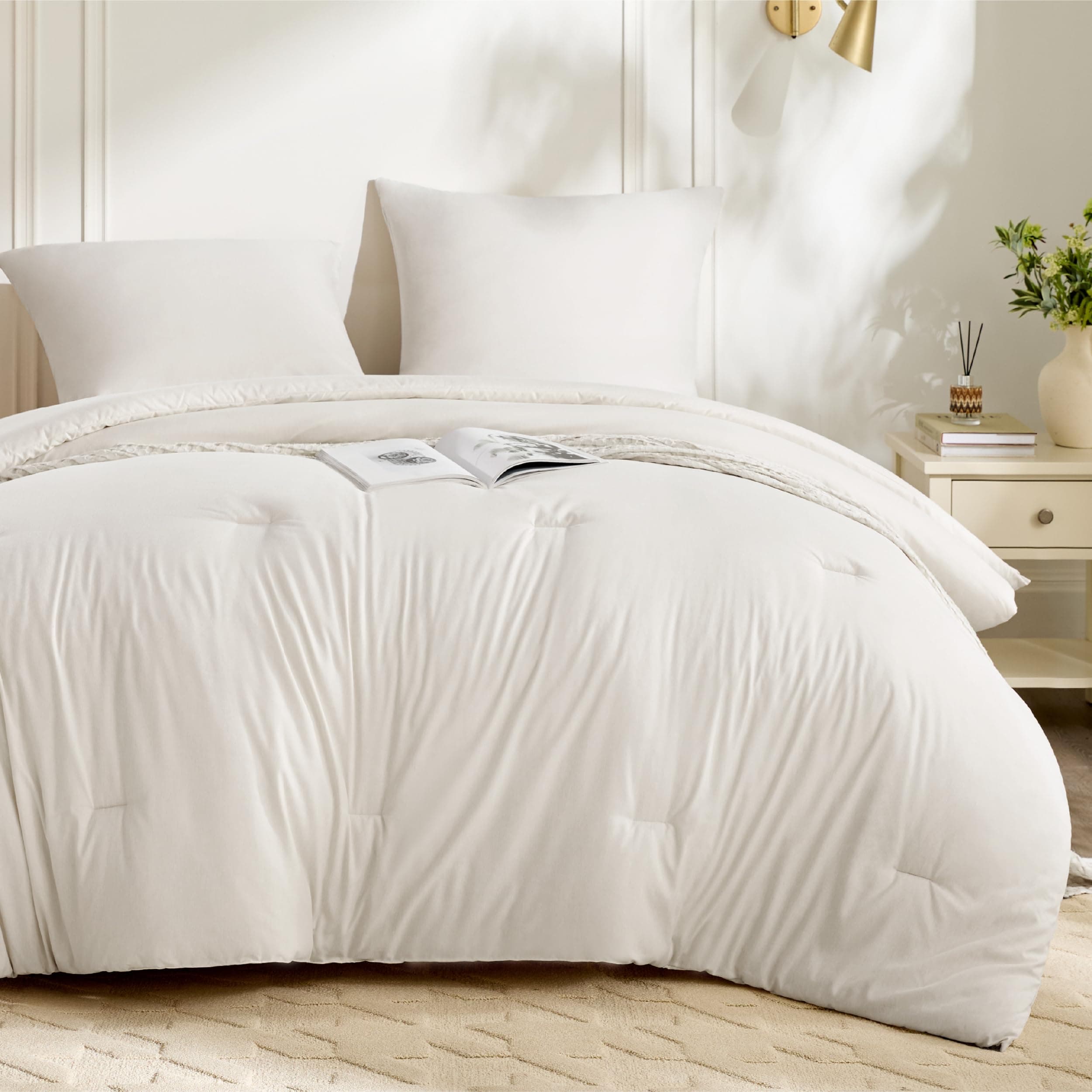 BEDSURE Bettdecke Ohne Bezug 135x200 - Bettdecke 135x200 mit Kissenbezug 80x80 cm - Kationische 2-teilig-Bettdecken-Set für Allergiker 4 Jahreszeiten Duvet，1x Bettdecken, 1x Kissenbezug, Schwanenweiß