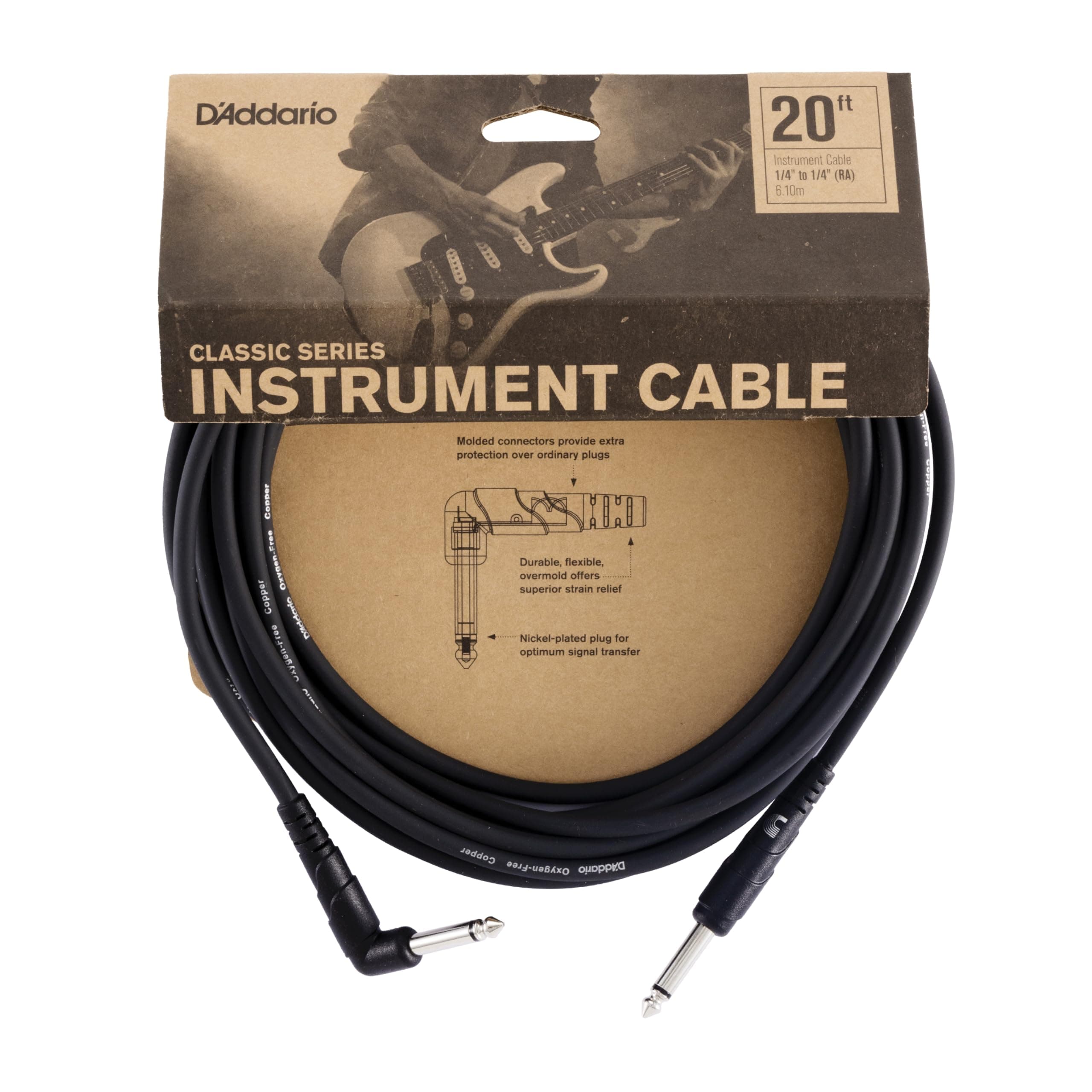 Planet Waves D'Addario Gitarrenkabel - Classic Series Instrumentenkabel - 1/4-Zoll-Stecker auf 1/4-Zoll-Stecker - 6.096 Zähler - 1-Packung