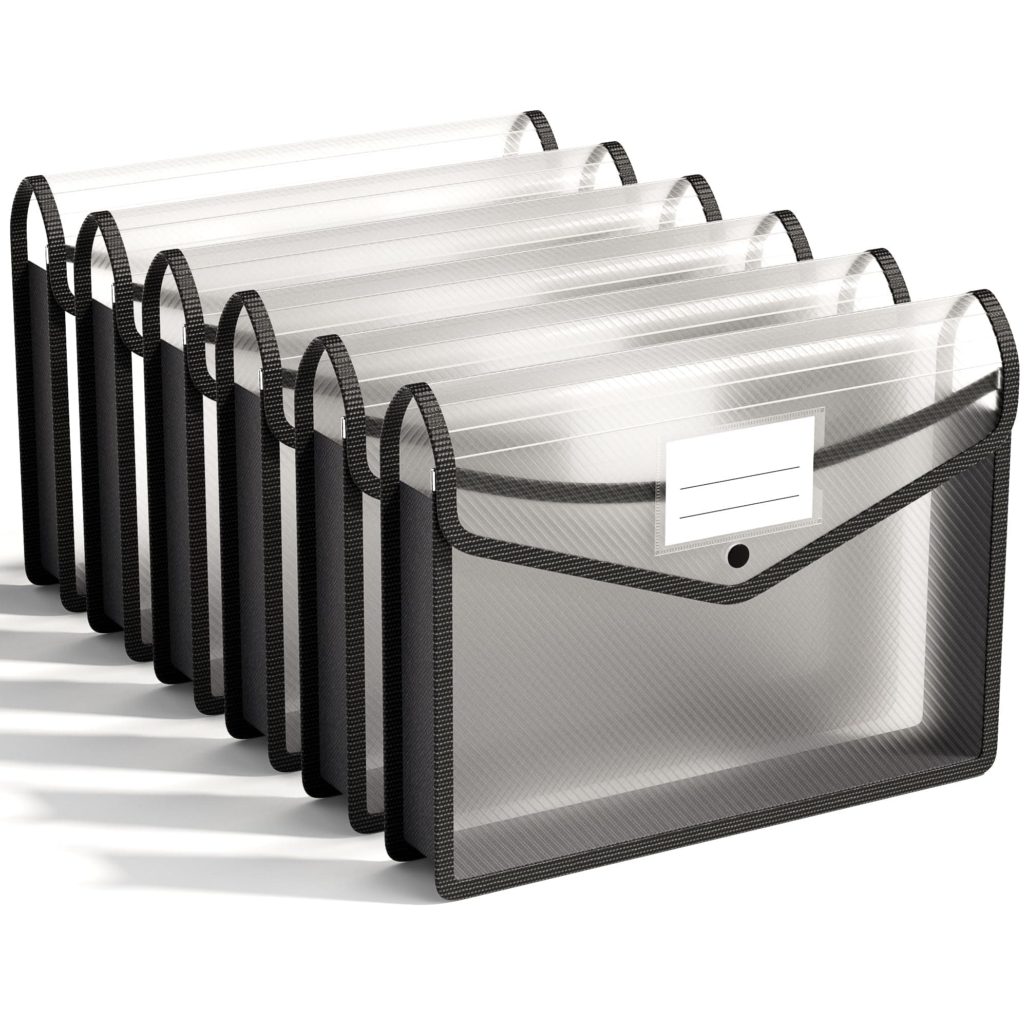 Pochette Plastique A4, 6 Pcs Enveloppe Transparente Chemise à Bouton Pression Polypropylène Porte-Document Extensible Fichier Document, Premium Poly Poches Enveloppe avec Porte-Cartes de Visite