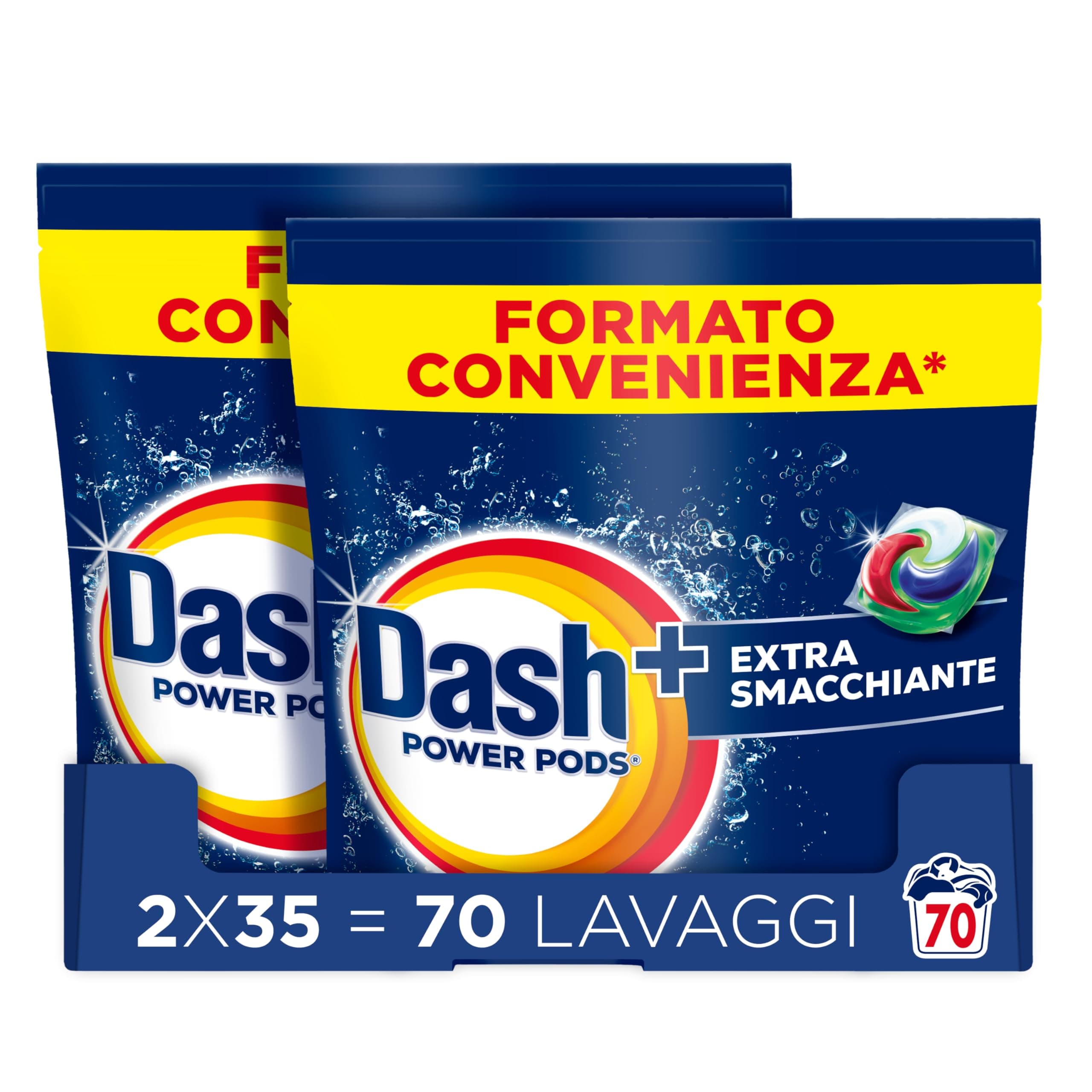 Dash Power Pods Detersivo Lavatrice In Capsule, Extra Smacchiante, 70 Lavaggi (2x35), Rimuove anche le macchie secche da 7 giorni, per una pulizia impeccabile