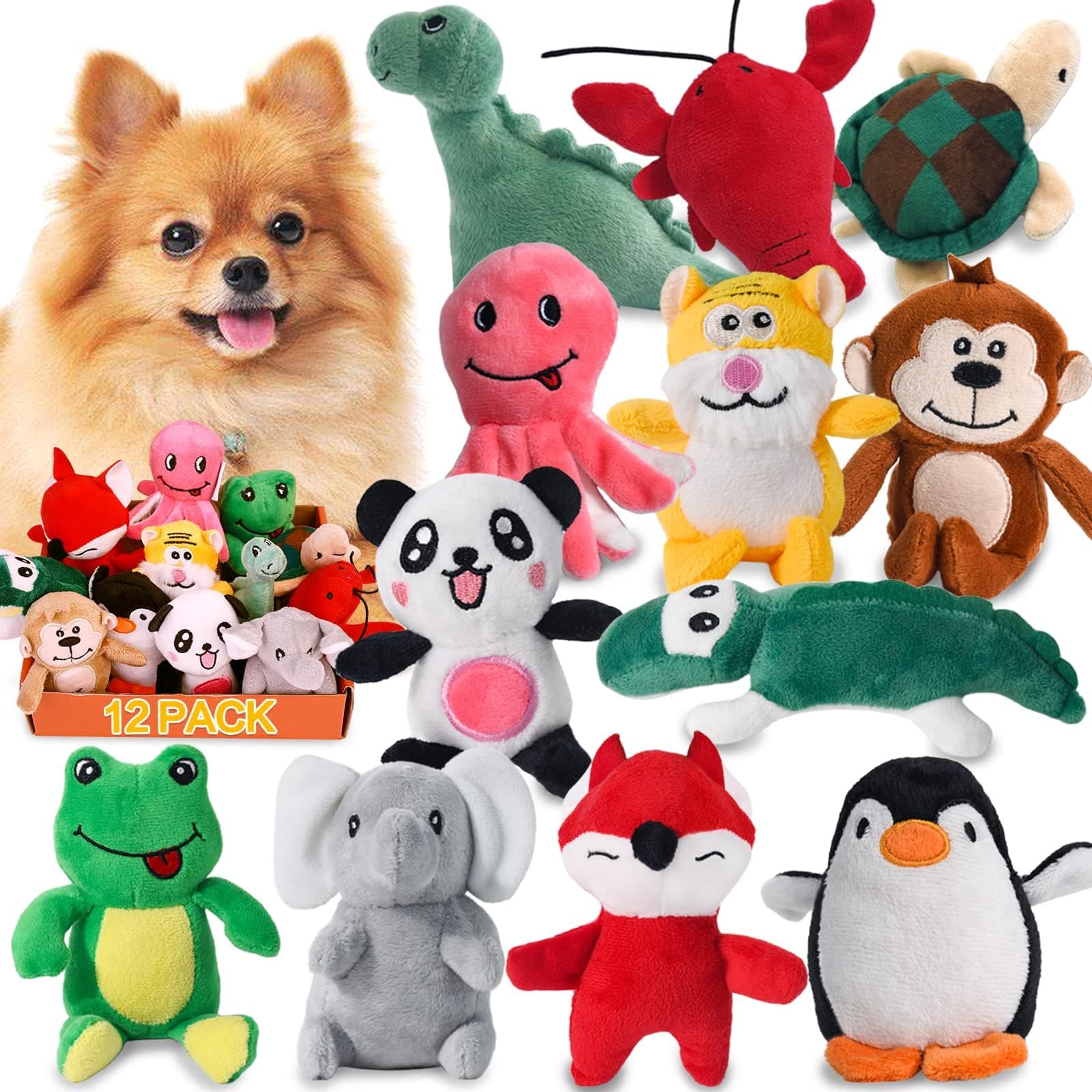 LEGEND SANDY Giocattolo per cuccioli cigolante per cani di piccola taglia e taglia medio, giocattolo per cuccioli riempito alla rinfusa con 12 set di giocattoli per cani da compagnia di peluche.
