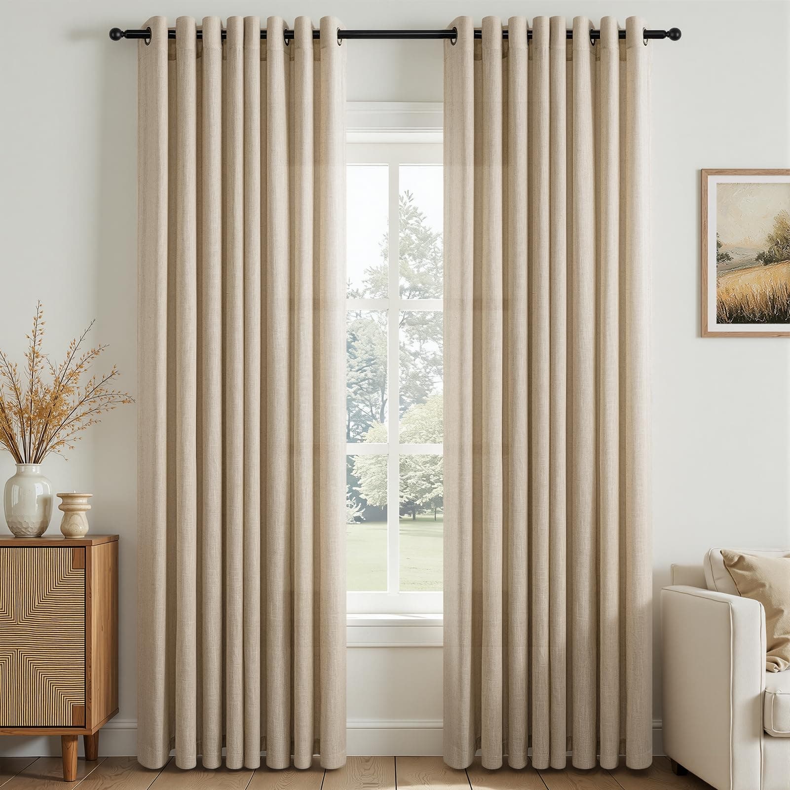 Topfinel Rideau Voilage Brun Clair 140x245cm Rideaux Salon Moderne Fenetre Décoratif Fenetre Chambre Cuisine Effet Lin Anti Mouches Intérieur Transparent à Oeillets Lot de 2