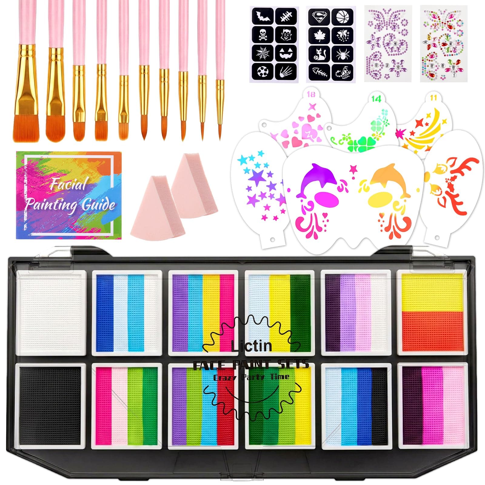 Lictin Pintura Facial y Corporal - 39 Colores, Pintura Corporal Segura e Hipoalergénica Lavable para Halloween, Cumpleaños, LGBTQ+, Pride, Mundial de Fútbol 2026 y Gran Regalo