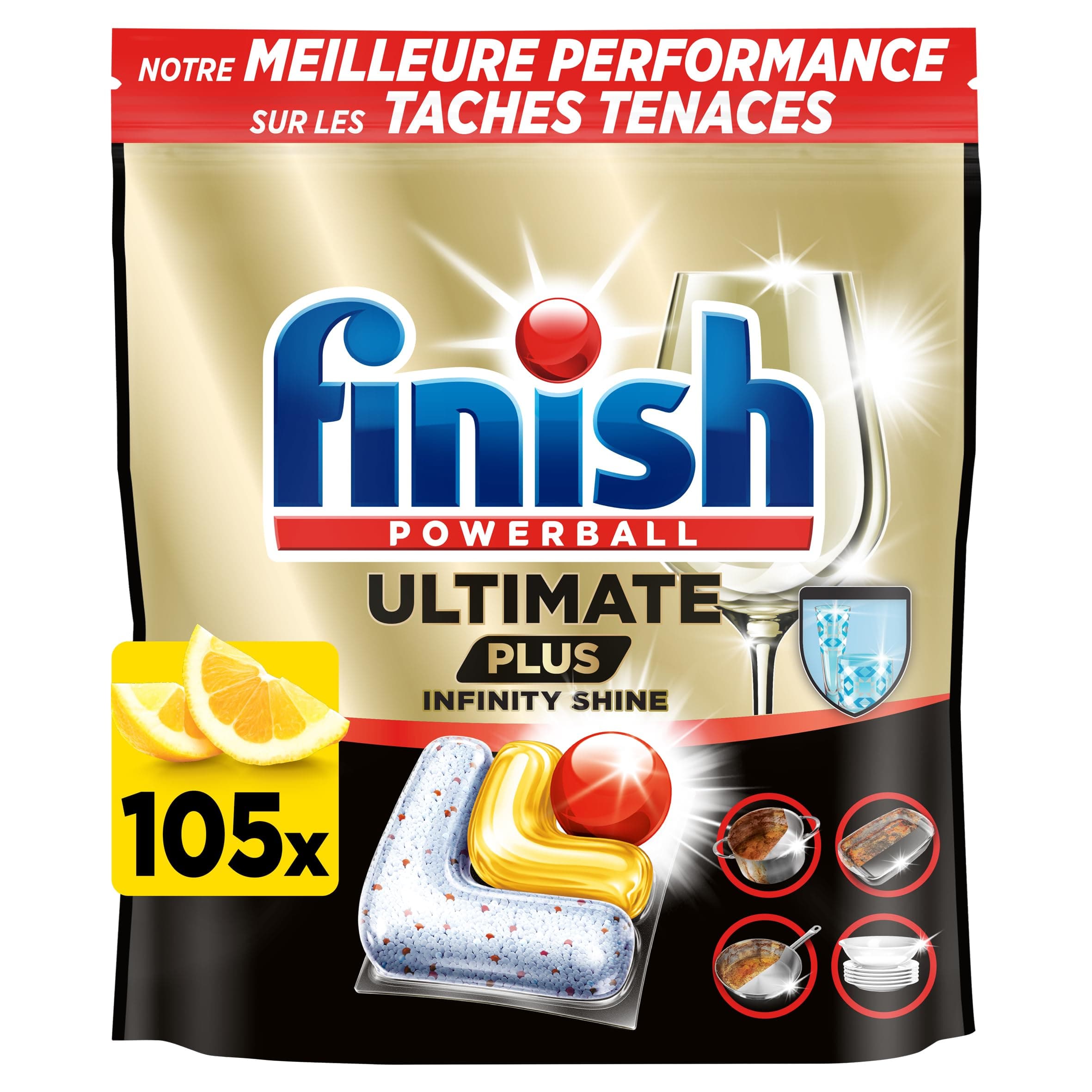 Finish Ultimate Plus Infinity Shine Pastilles Lave-Vaisselle Citron, Propreté Intense & Brillance Étincelante,105 capsules